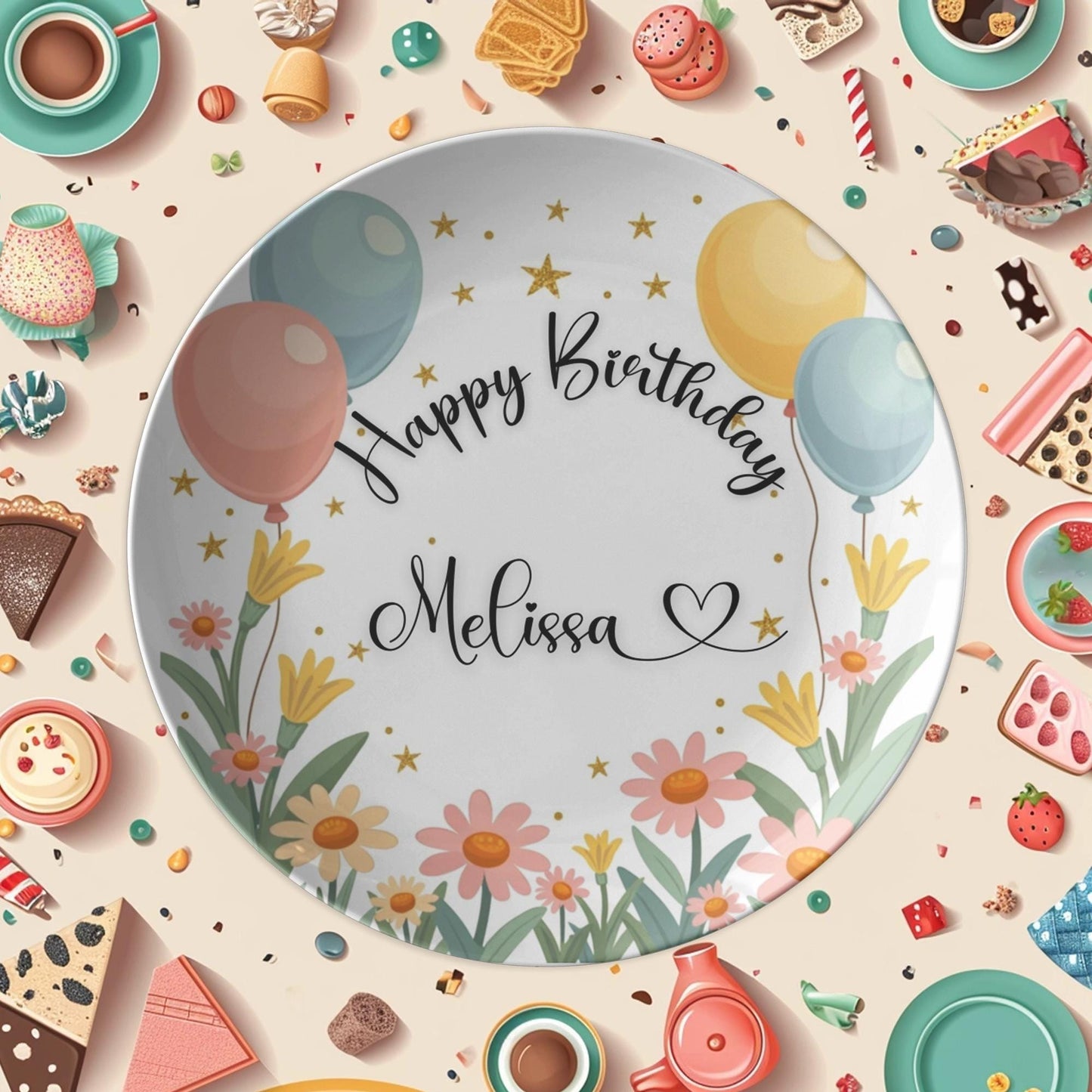 Dinnerware Tableware Spring Floral Birthday Dinner Plate, 10-Inch ThermoSaf Polymer, Microwave Safe