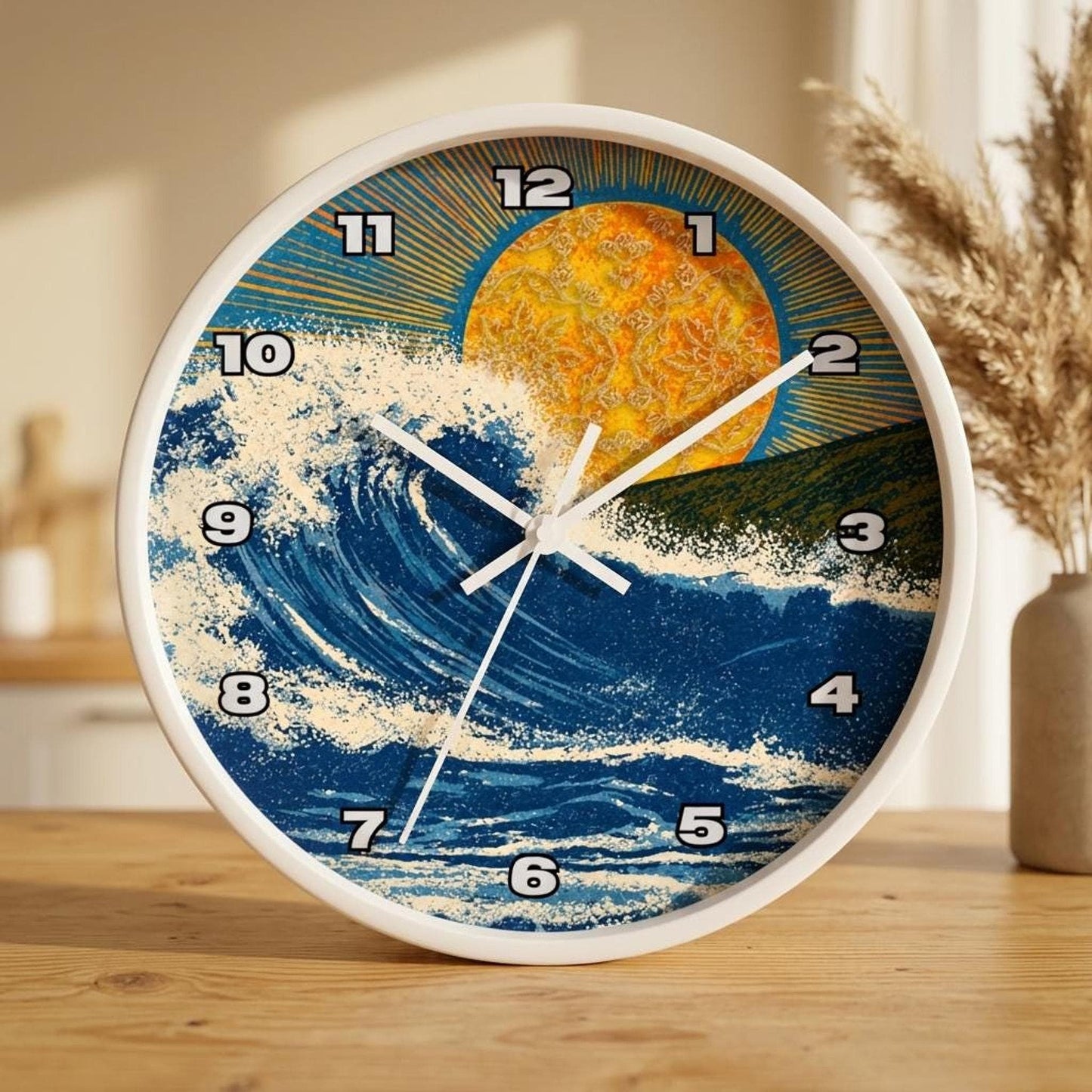 Ocean Wave Wall Clock, 10-Inch Plexiglass Face, Wooden Frame