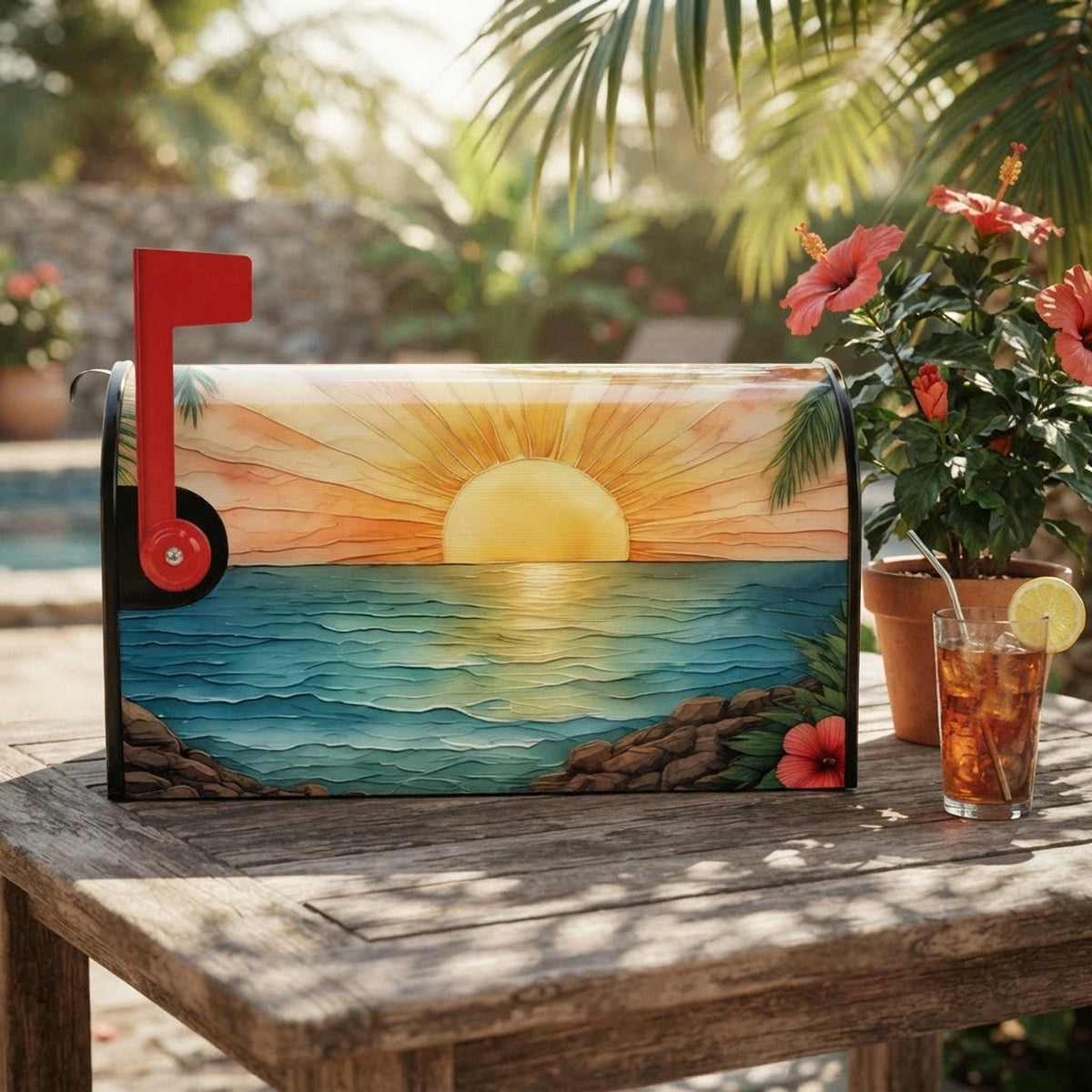 Sunny Beach Magnetic Mailbox Cover - Coastal Ocean Decor for Outdoor Post Mail Box