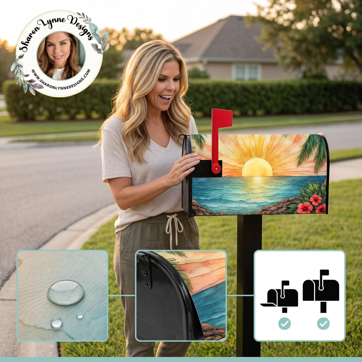 Sunny Beach Magnetic Mailbox Cover - Coastal Ocean Decor for Outdoor Post Mail Box