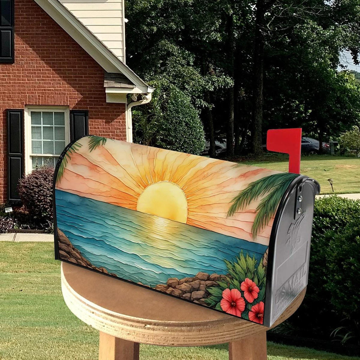 Sunny Beach Magnetic Mailbox Cover - Coastal Ocean Decor for Outdoor Post Mail Box