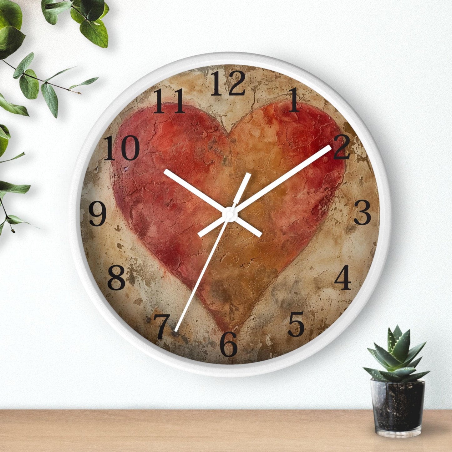 Timekeeping Handmade Rustic Heart Wall Clock, Silent Sweep, PVC Frame, 10 x 10 In.