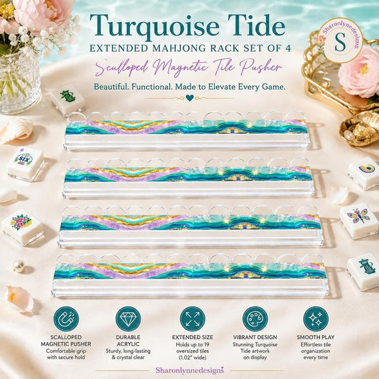 Turquoise Tide Acrylic Mahjong Rack Set of 4, Extended Design with Magnetic Pushers