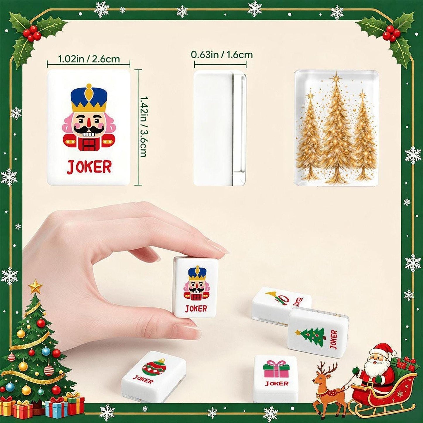 Golden Christmas Tree American Mahjong Set, 160 Acrylic Tiles, UV Printed