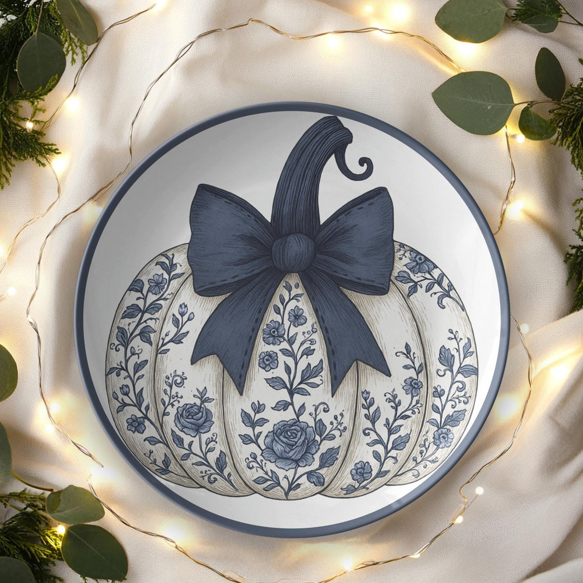 ThermoSaf Plate, Navy Pumpkin Design, 10-Inch Round Polymer Dinnerware
