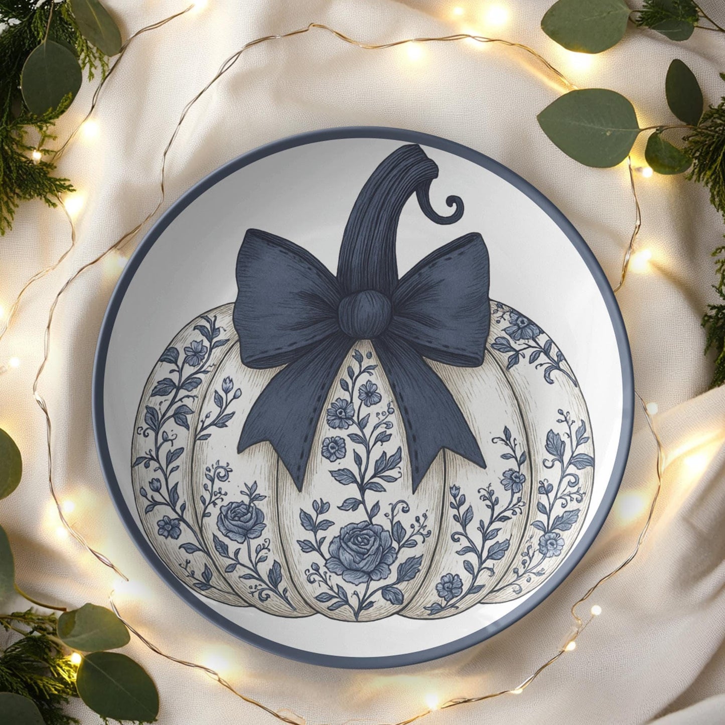 ThermoSaf Plate, Navy Pumpkin Design, 10-Inch Round Polymer Dinnerware