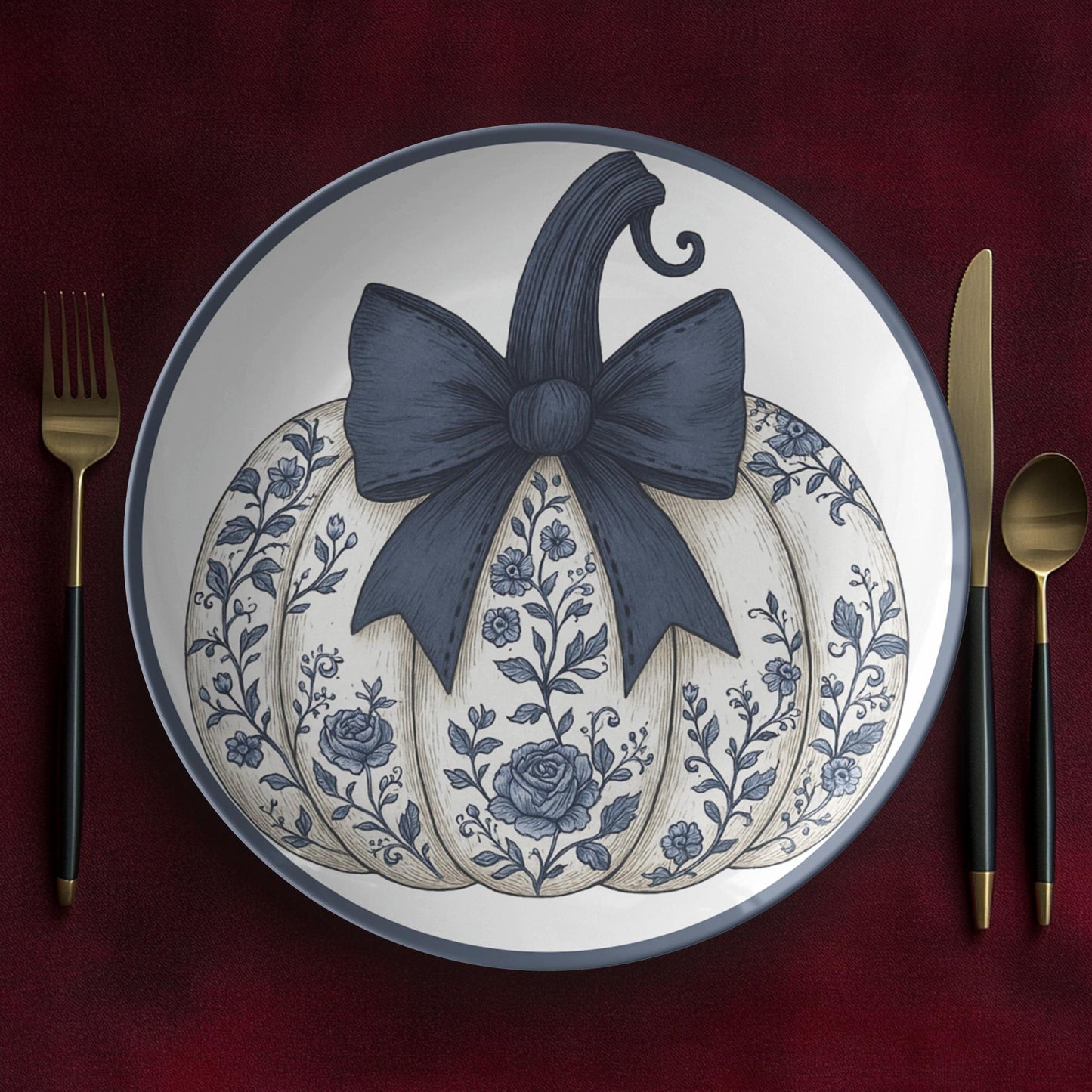 ThermoSaf Plate, Navy Pumpkin Design, 10-Inch Round Polymer Dinnerware