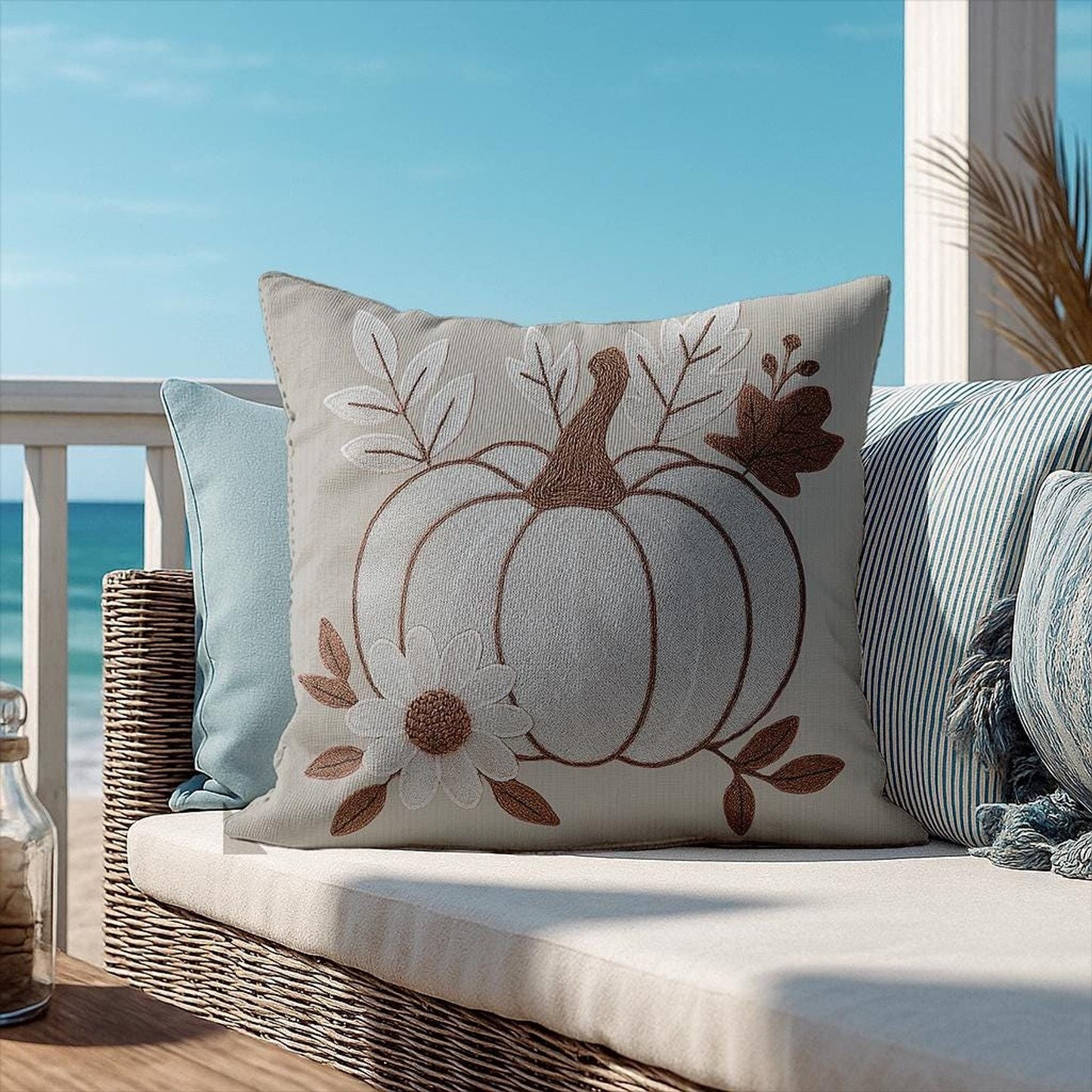 Zippered Washable Pumpkin Pillow, Faux Suede Double-Sided Print with Concealed Closure