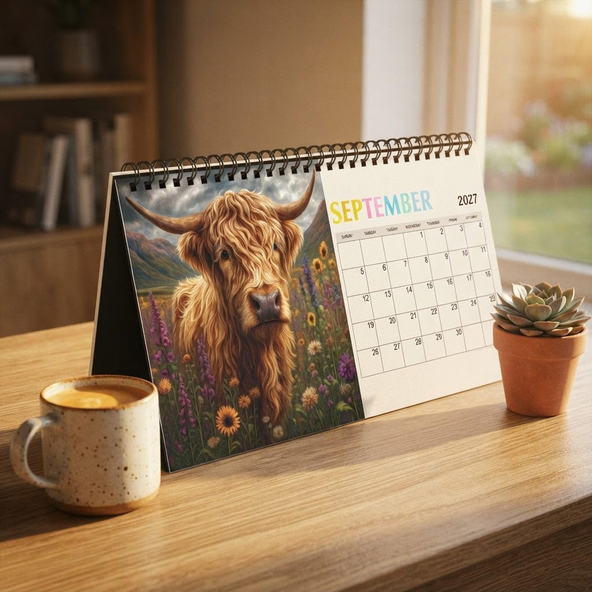 Highland Cow Desktop Calendar: Rustic Farmhouse Office Decor 2027