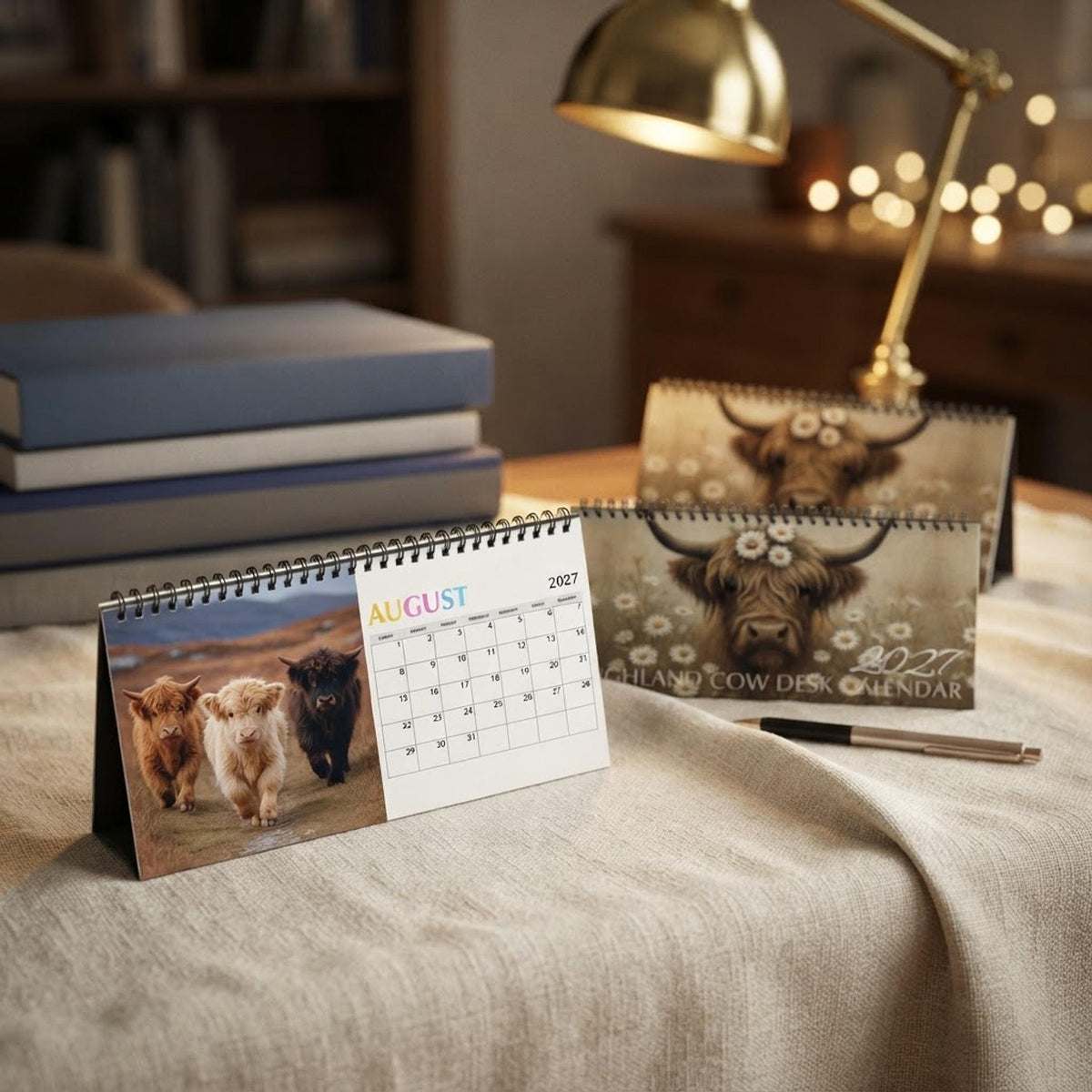 Highland Cow Desktop Calendar: Rustic Farmhouse Office Decor 2027