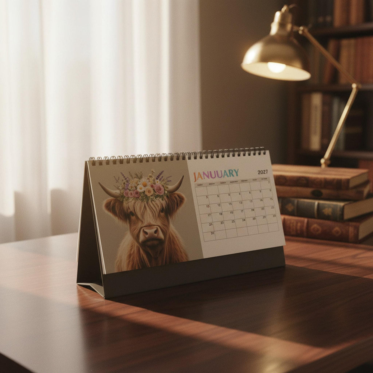 Highland Cow Desktop Calendar: Rustic Farmhouse Office Decor 2027