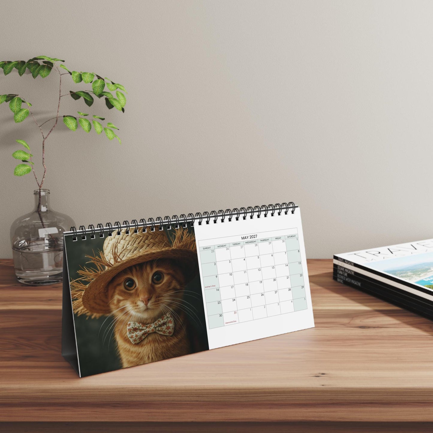 Cat Calendar, 2027 Blank 10 x 5 Inch 270 GSM Wire-Bound Desk Planner