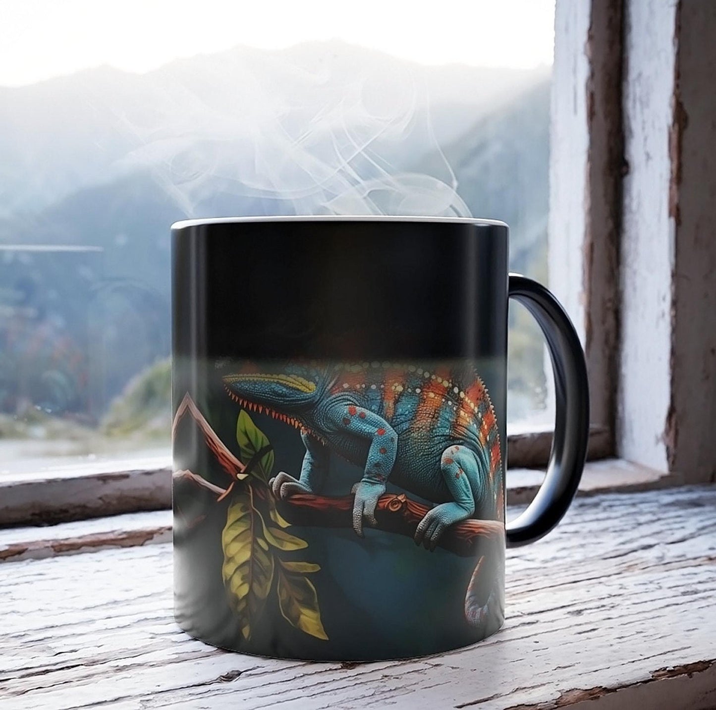 Colorchanging Useful Mug, Heat-Reactive Ceramic 11oz Glossy Black Finish