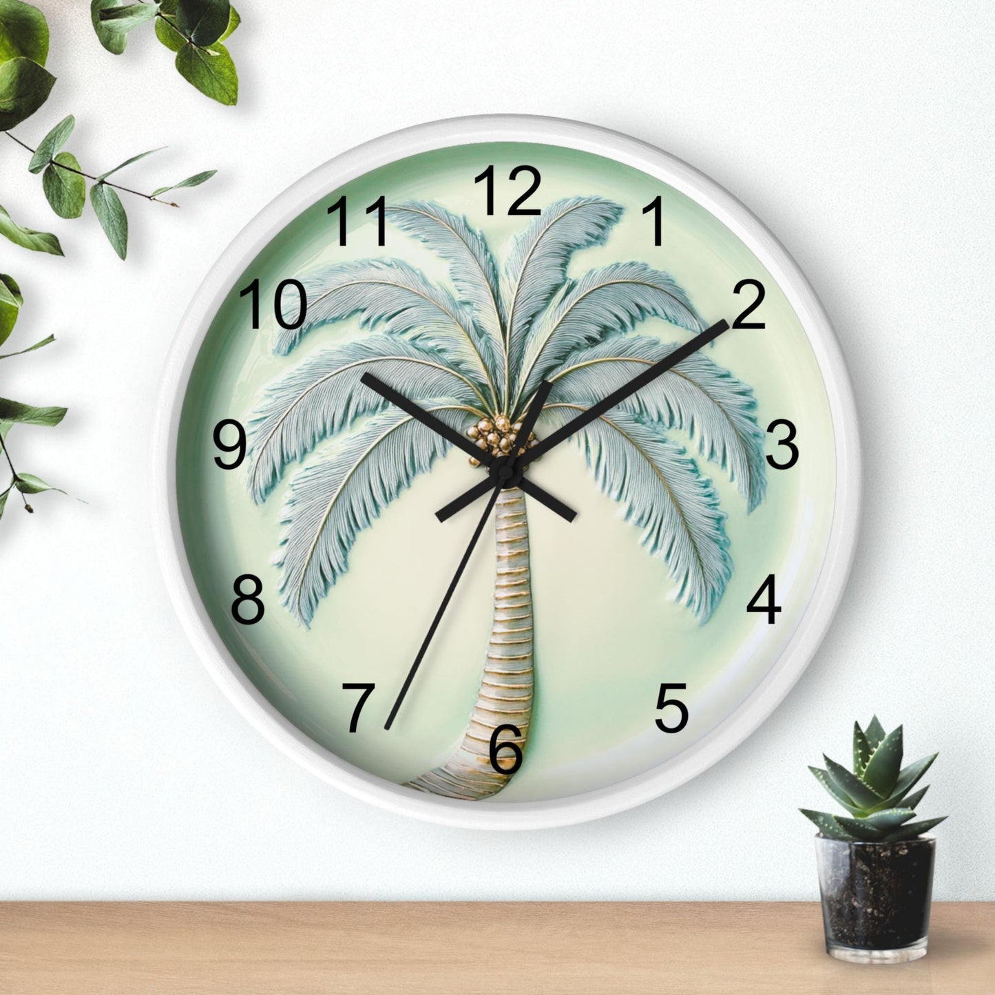 Palm Tree Clock, 10 x 10 Inch Plexiglass Wall Art, Beach House Decor