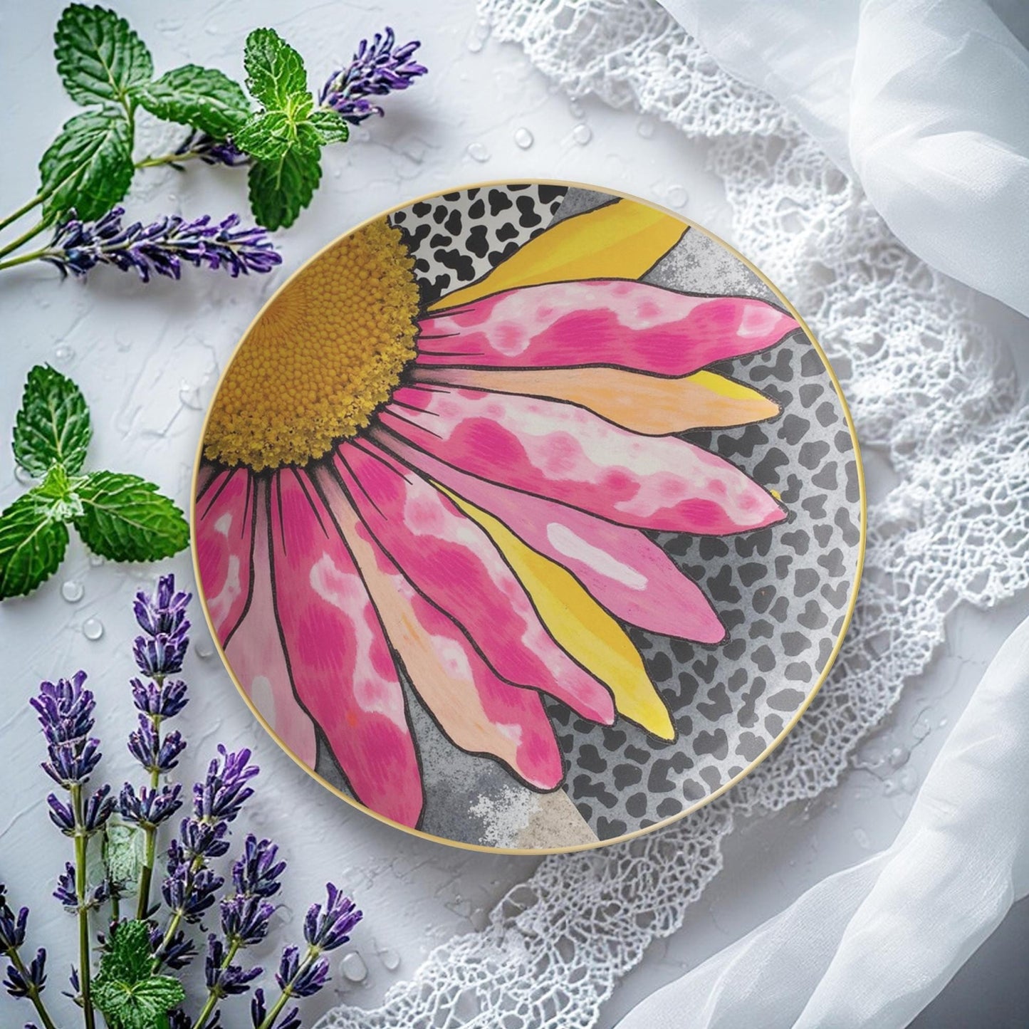 Leopard Daisy Plate, 10-Inch Durable Polymer Microwave-Safe Dinnerware