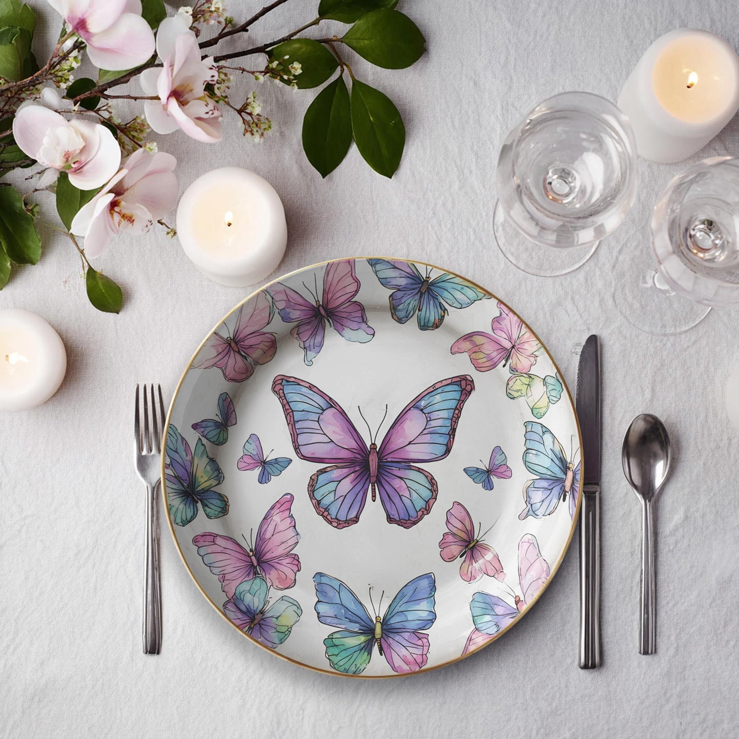 Butterfly Plates, 10-Inch Colorful Polymer Tableware, Microwave And Dishwasher Safe