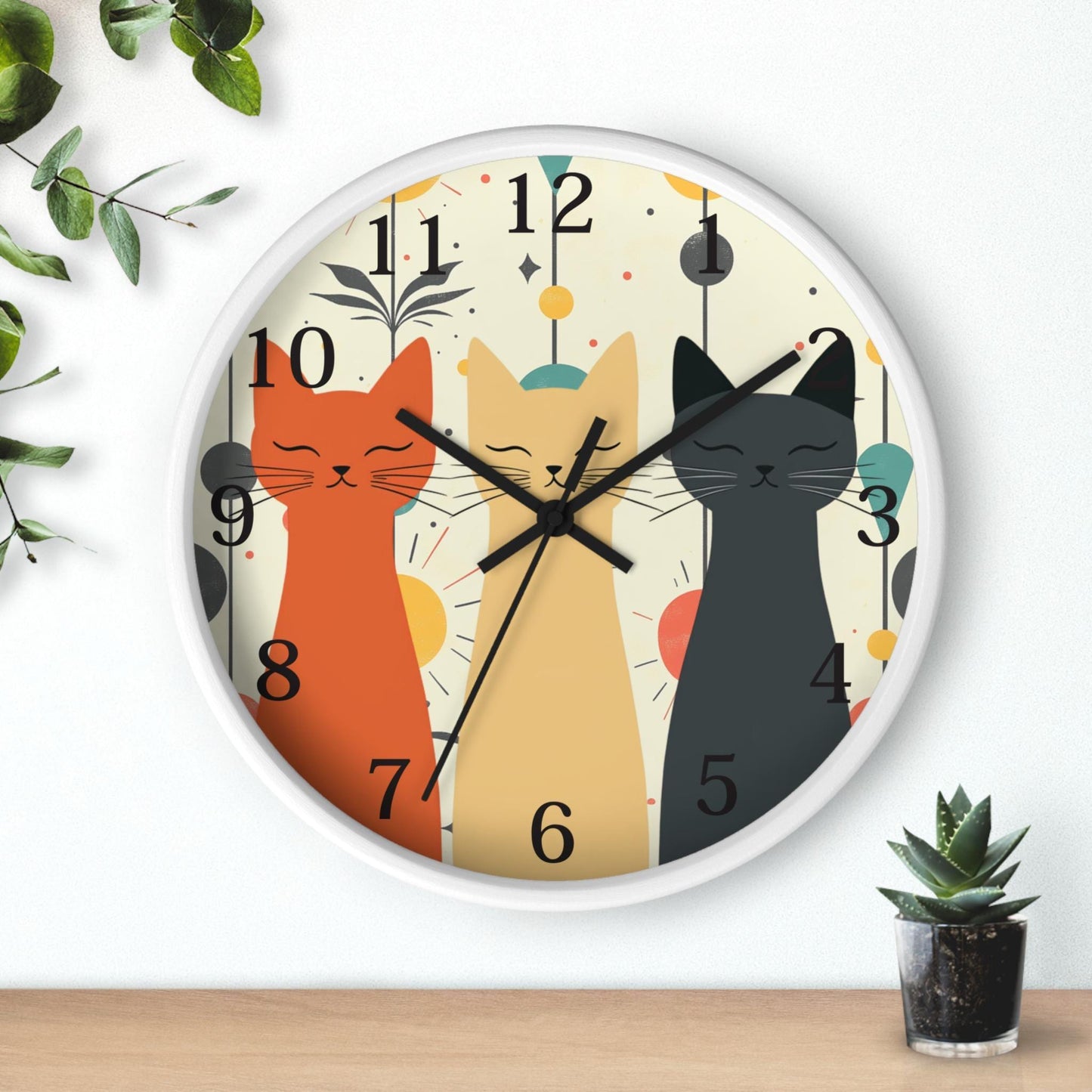 Retro Cat Silent Wall Clock, Whimsical Feline Design, Plexiglass Face, 10 Inches