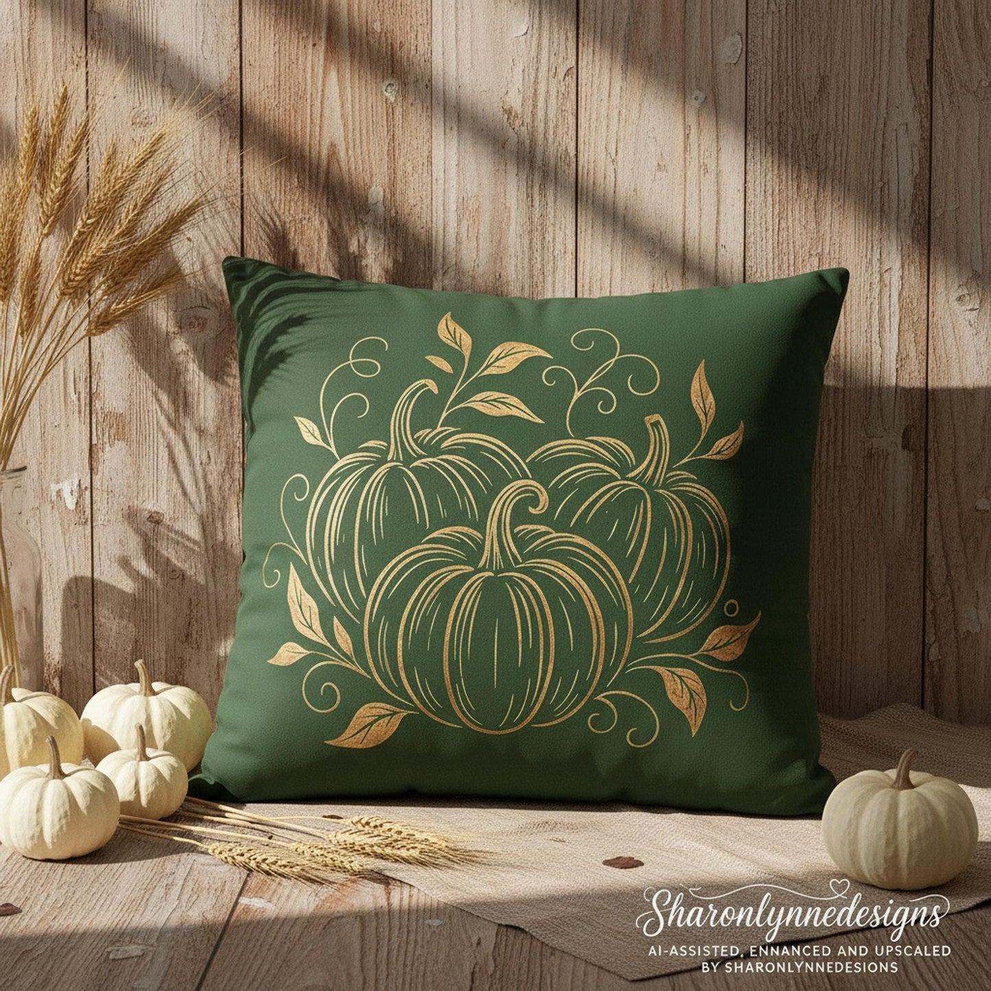 Decorative Farmhouse Pillow Cover, 100% Faux Suede Autumn Pumpkin Floral Print, Double-Sided Concealed Zipper
