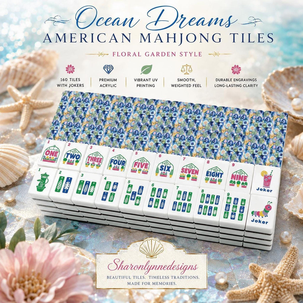 Ocean Dreams American Mahjong Tiles – Floral Garden Style