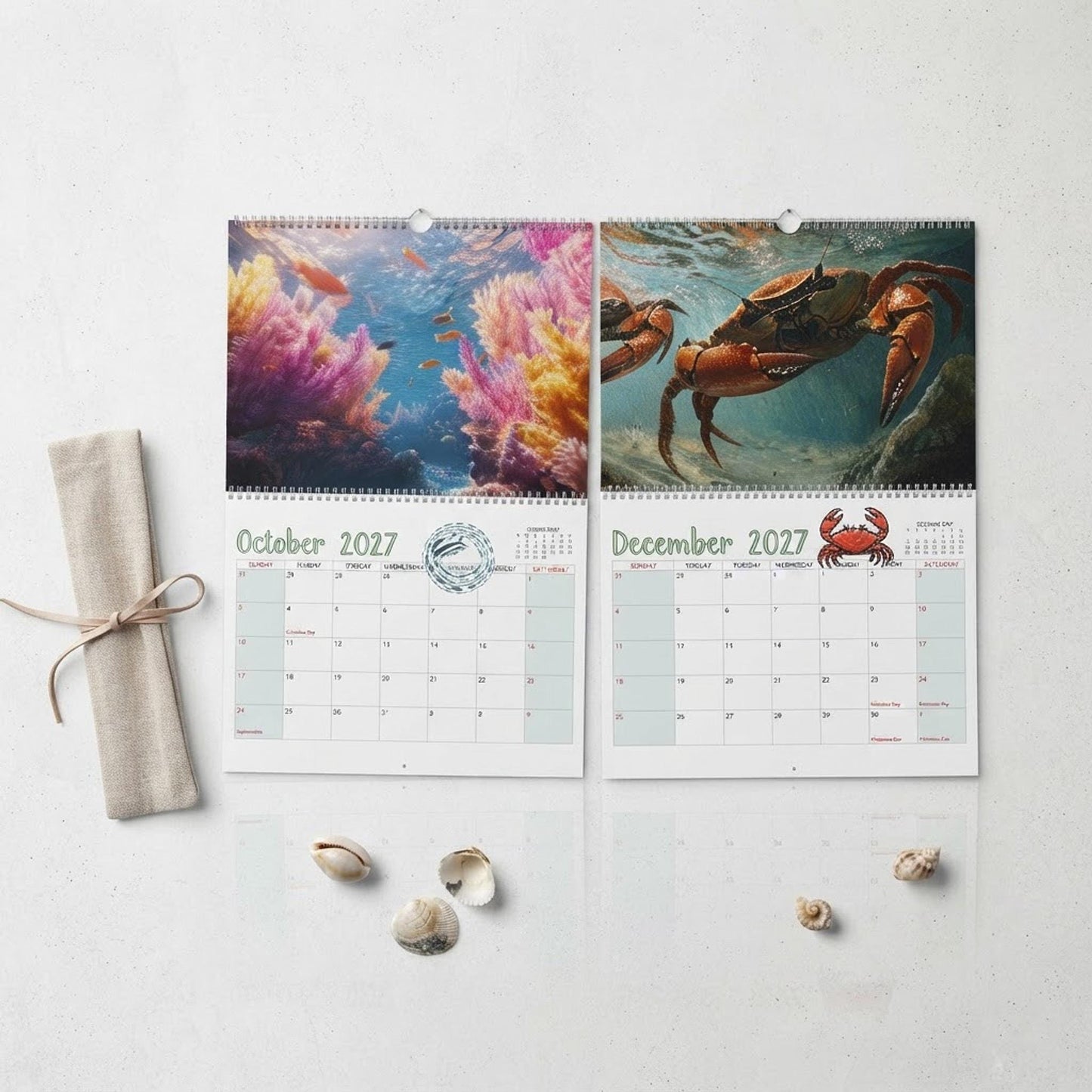 2027 Underwater Creatures Wall Calendar, Blank Matte Grids, Wire Binding