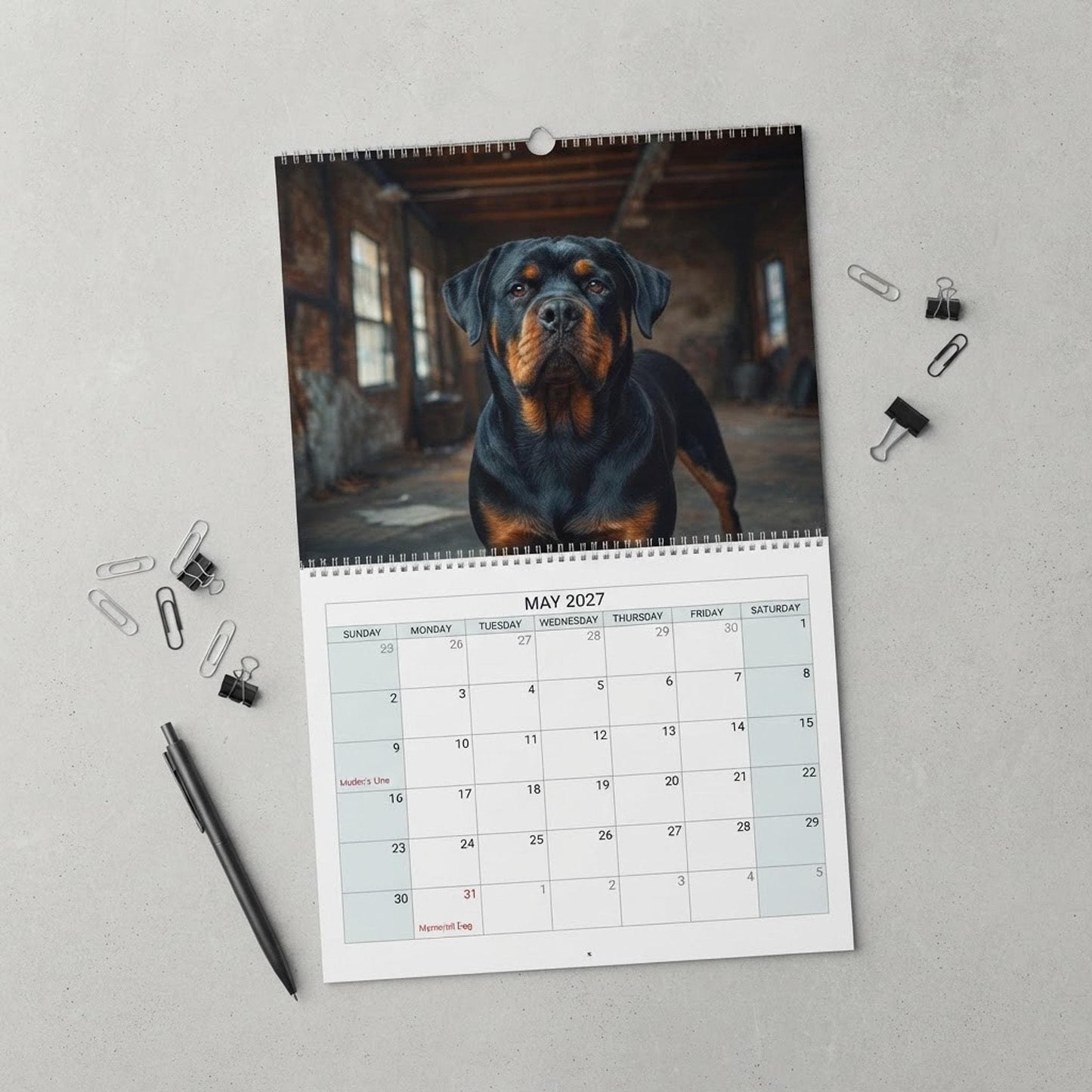Rottweiler Puppies Wall Calendar 2027, Blank Writable Pages, Spiral Binding, Two Sizes