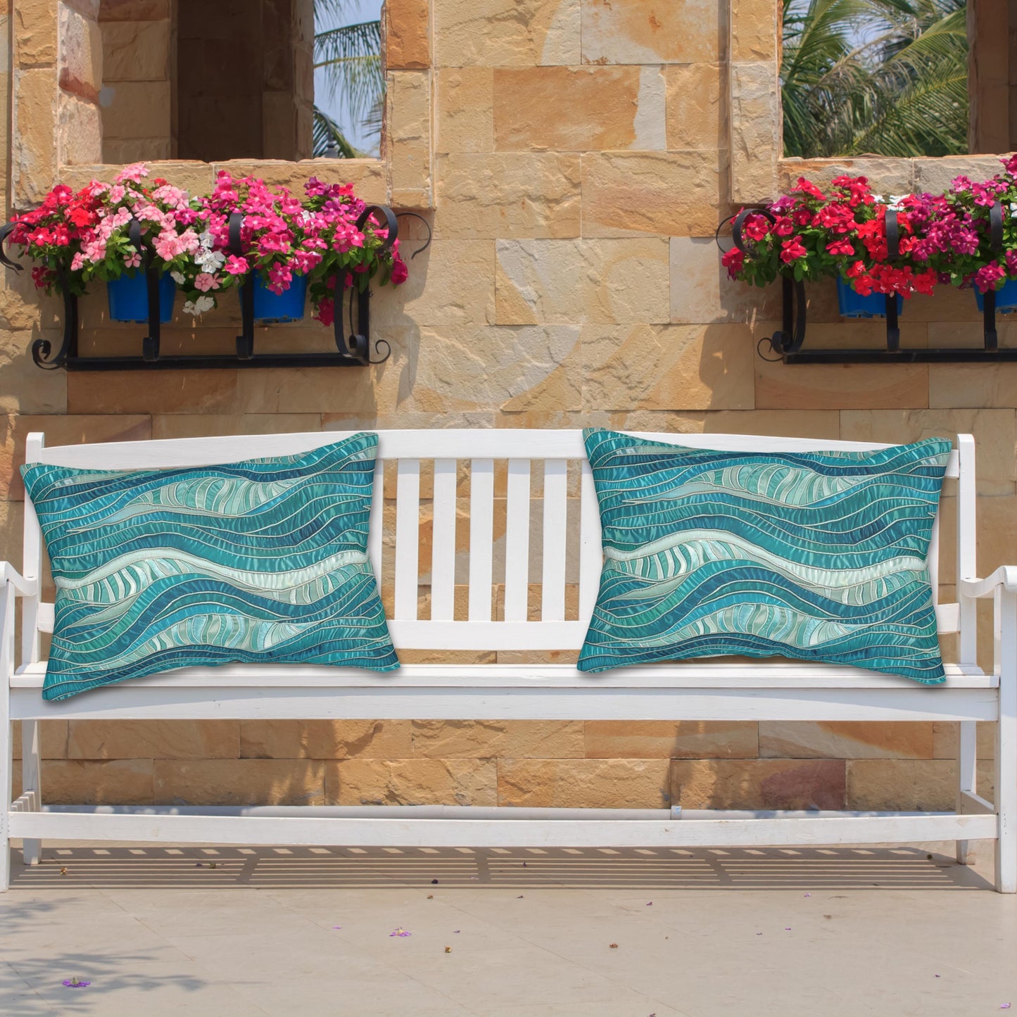 Oceaninspired Wavy Blue Lumbar Pillow, 20 x 14 Inch 100% Polyester Cover, Double-Sided Print