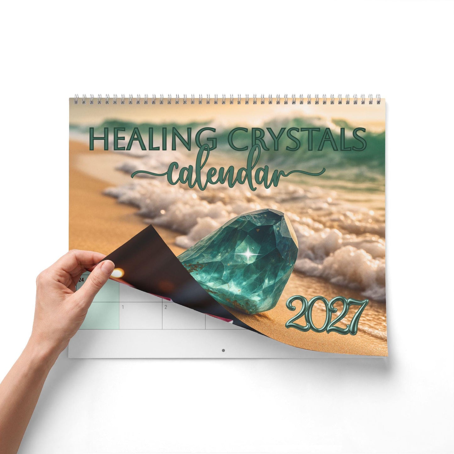 Healing Crystals Wall Calendar, 2027 Monthly Photography, Spiral-Bound Writable Grid