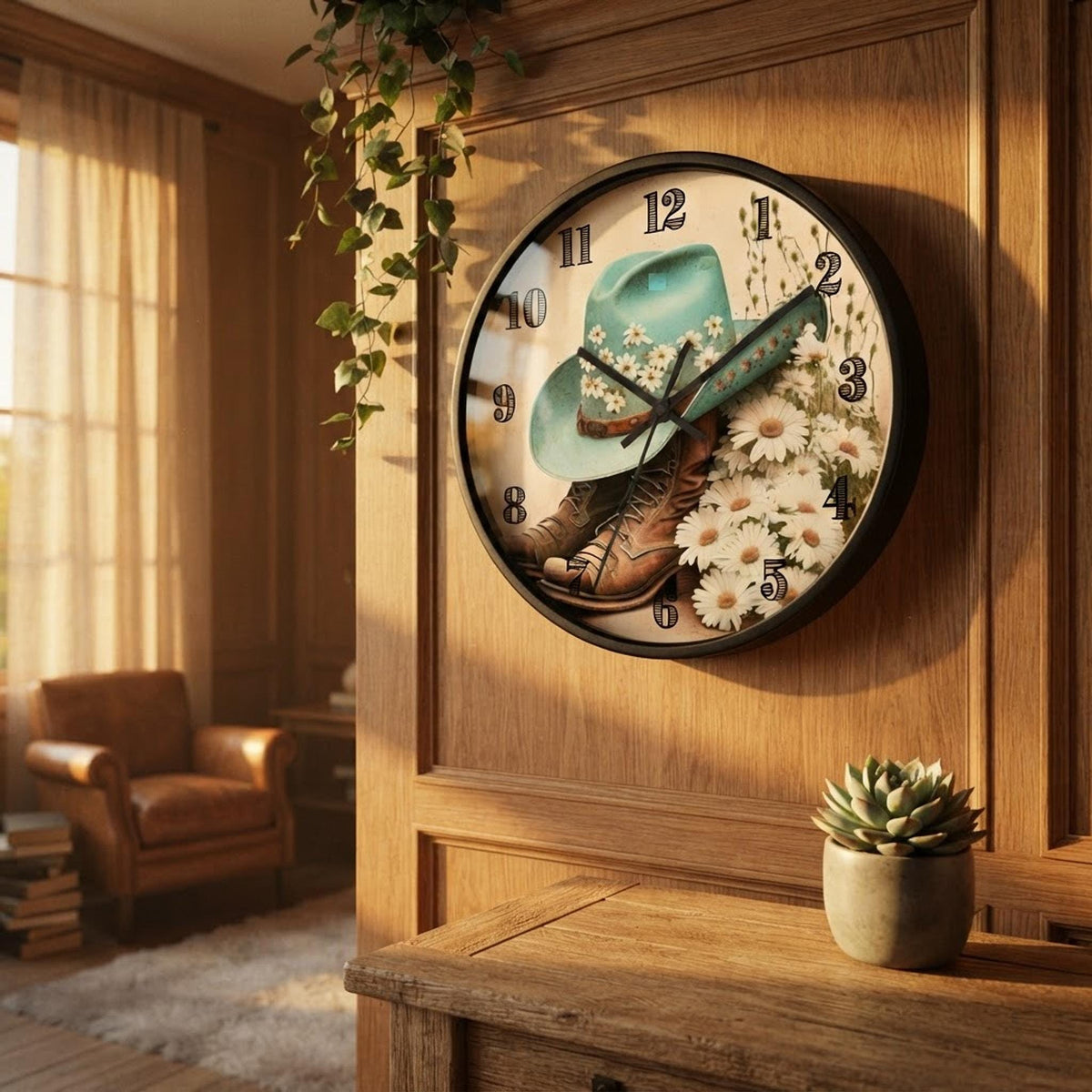 Floral Cowgirl Wall Clock – Rustic Western Home Decor