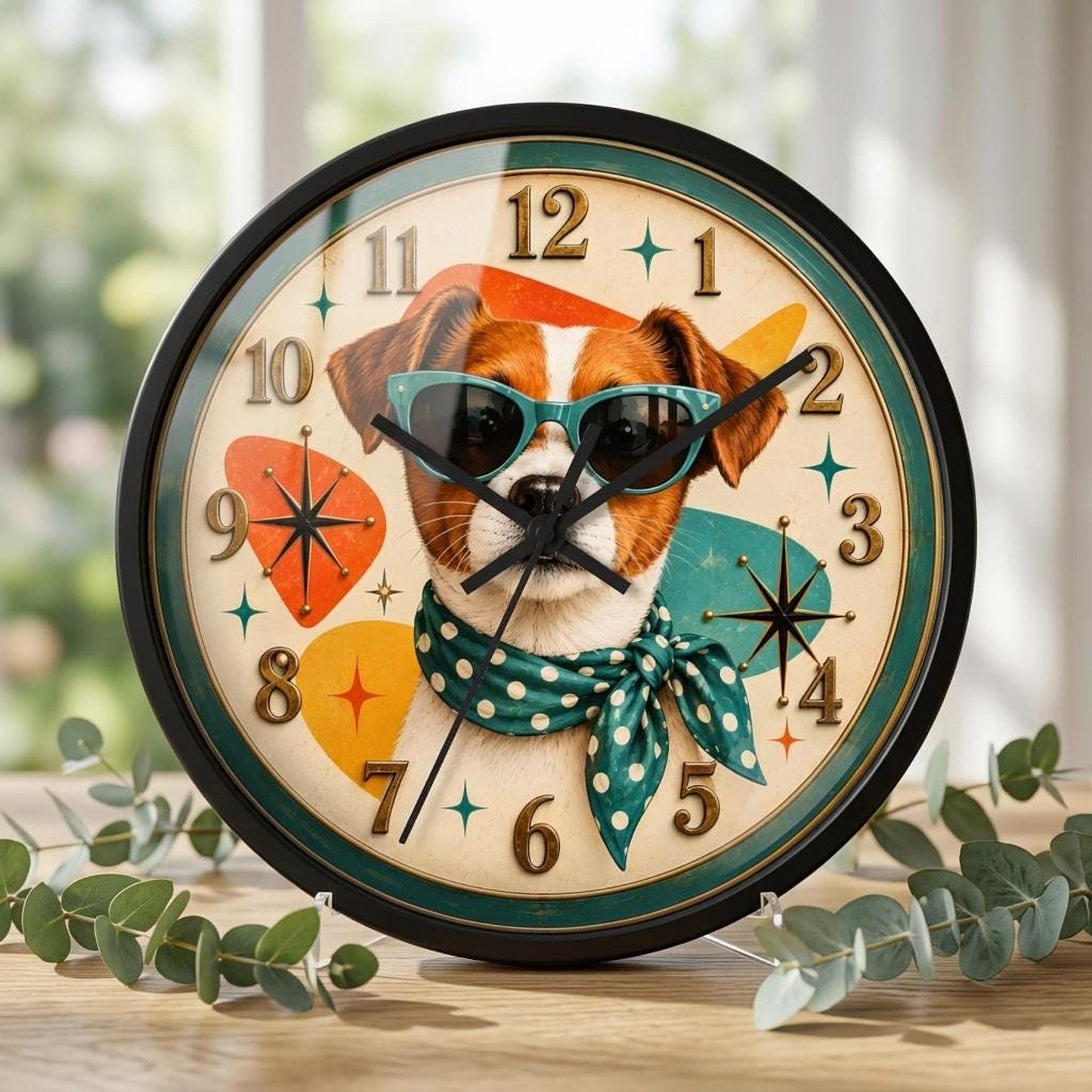 Atomic Wall Clock, 10-Inch Mid-Century Dog Art with Silent Mechanism