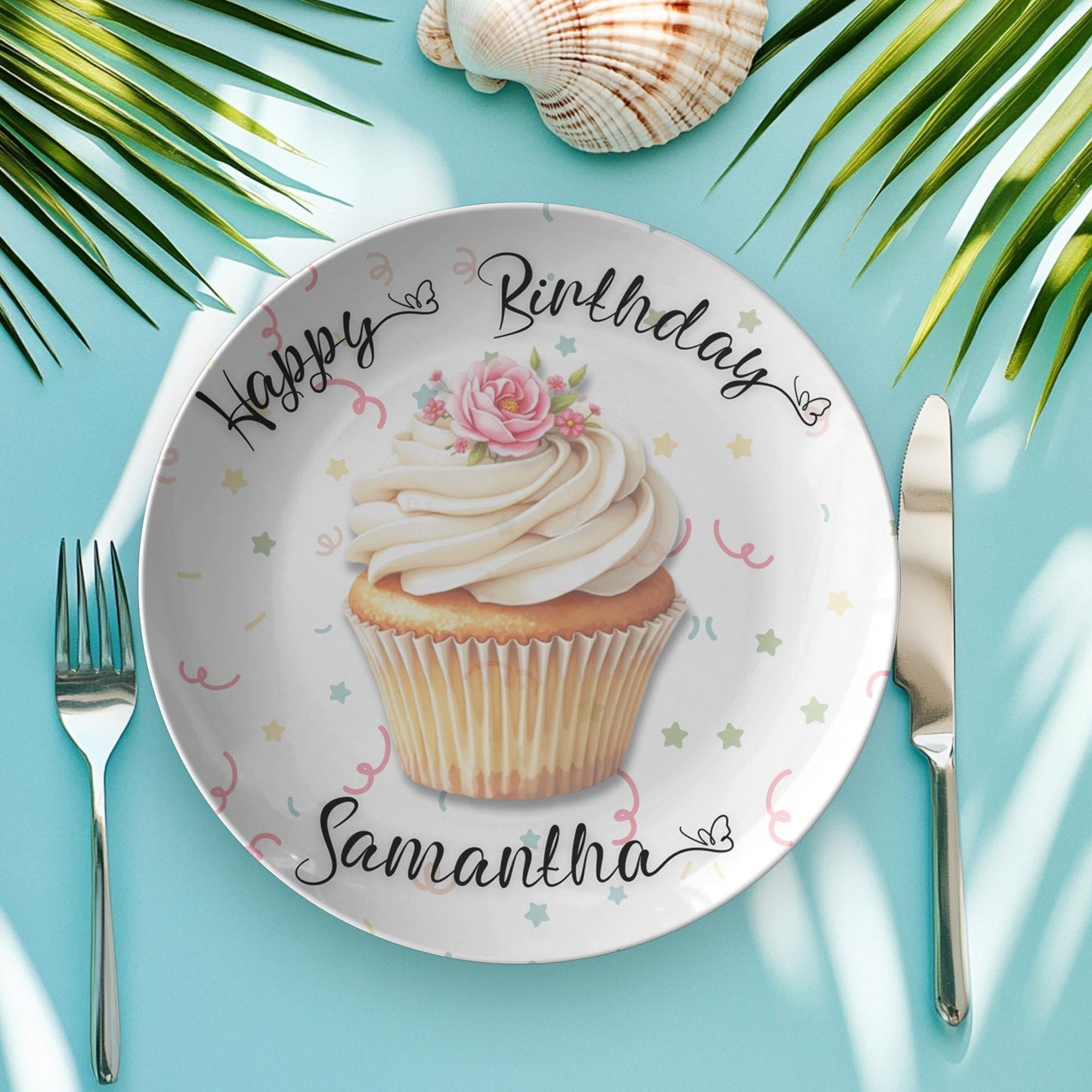 Decorative Tableware Cupcake Birthday Plate, Personalized 10-Inch ThermoSaf Polymer, Dishwasher Safe