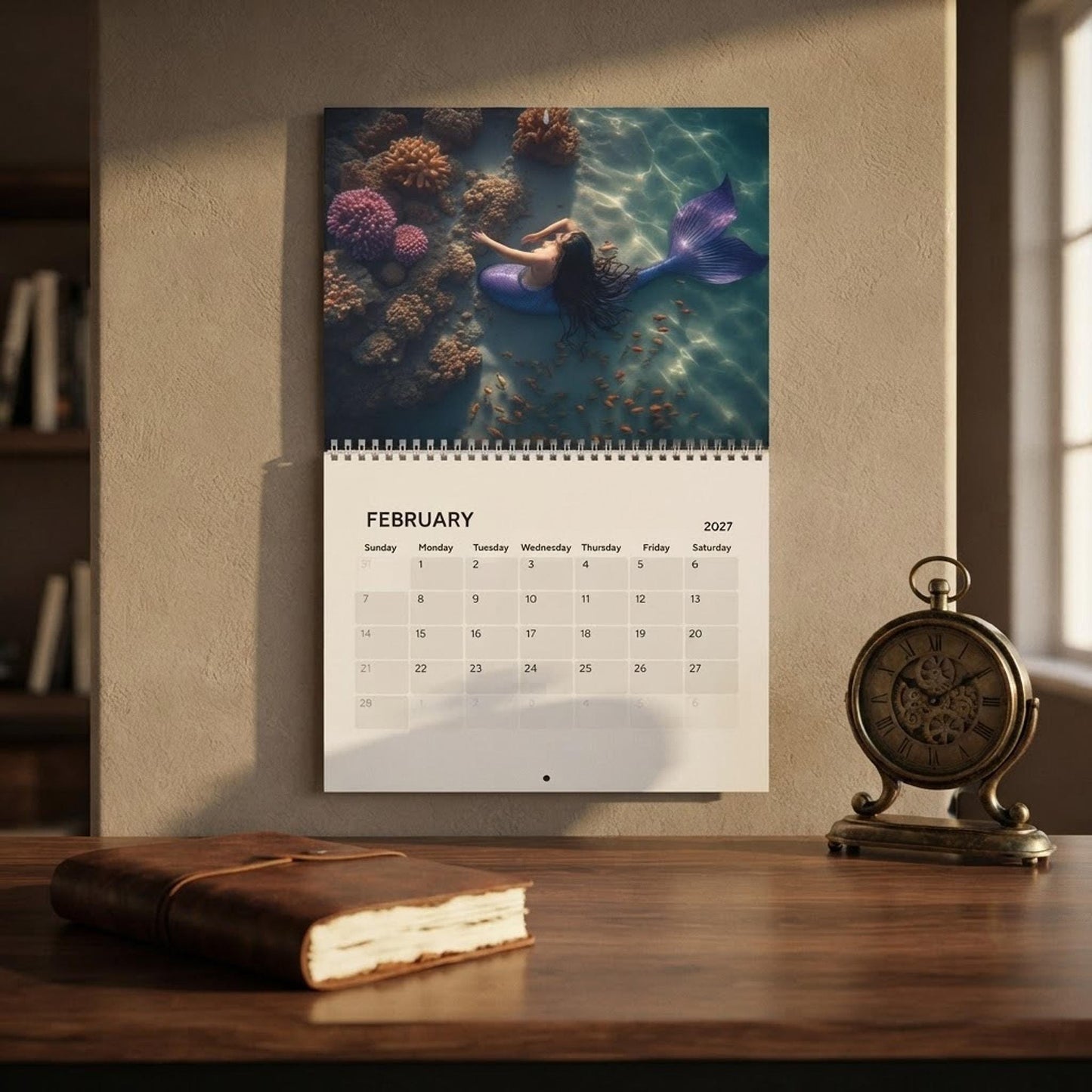 Mermaid Calendar 2027, Semi-Gloss Paper with Wire Binding, 10.8 × 8.4 Inches