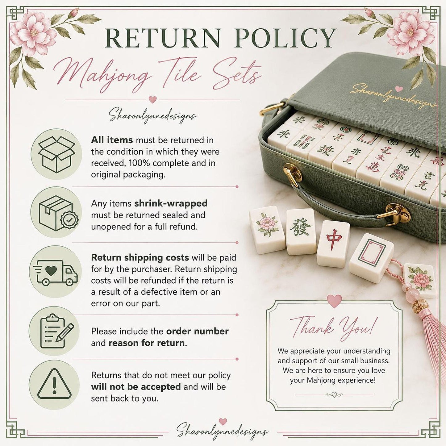 Bright Floral American Mahjong Tile Set, 166-Piece Acrylic with Single-Sided UV Printing