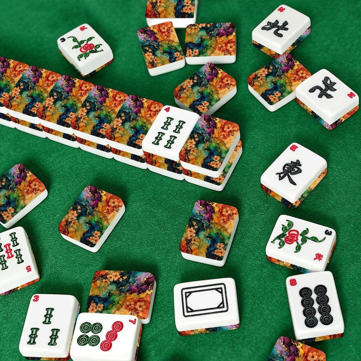 Bright Floral American Mahjong Tile Set, 166-Piece Acrylic with Single-Sided UV Printing