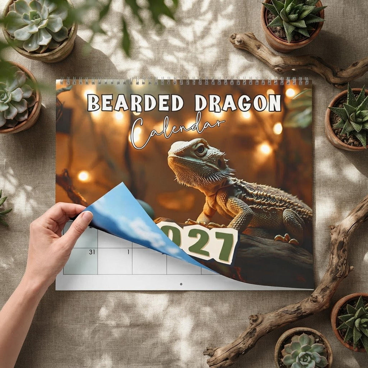 2027 Bearded Dragon Wall Calendar | Customizable Reptile Photos (11"x8.5" or 14"x11.5")
