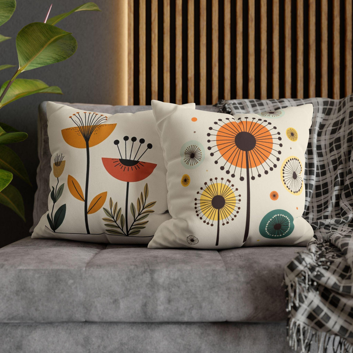 Retro Dandelion Floral Mid Century Boho Throw Pillowcase