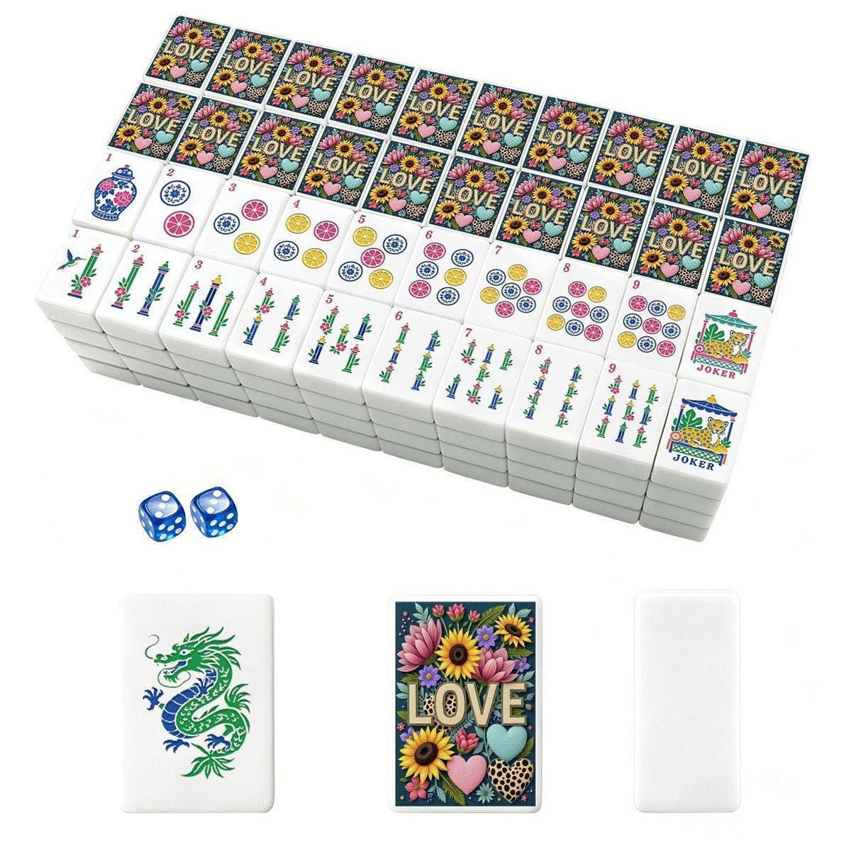 Love Mahjong Tiles Set (Traditional Porcelain Style) (Single Layer)