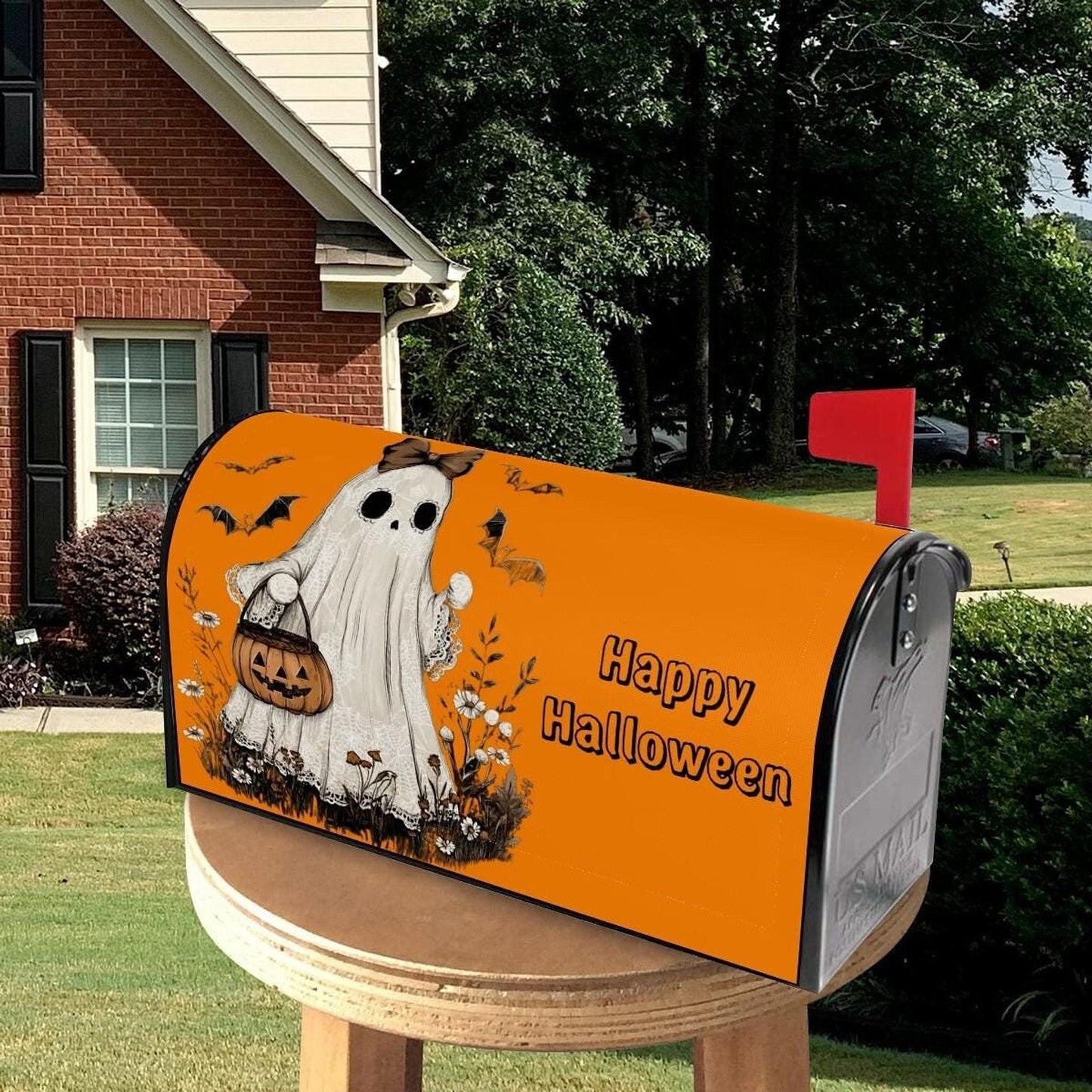 Weatherproof Holiday Mailbox Wrap, Waterproof 100% Oxford Polyester with Magnetic Halloween Design
