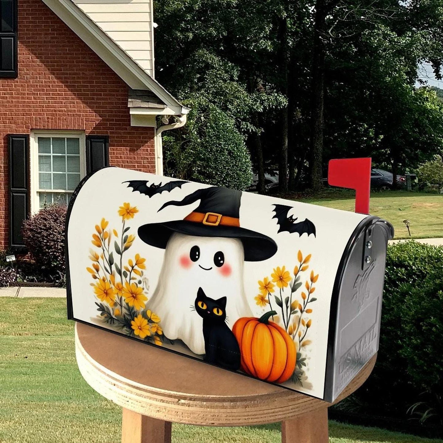 Ghostly Country Post Mailbox Cover, Waterproof Oxford Cloth, Magnetic Outdoor Halloween Decor