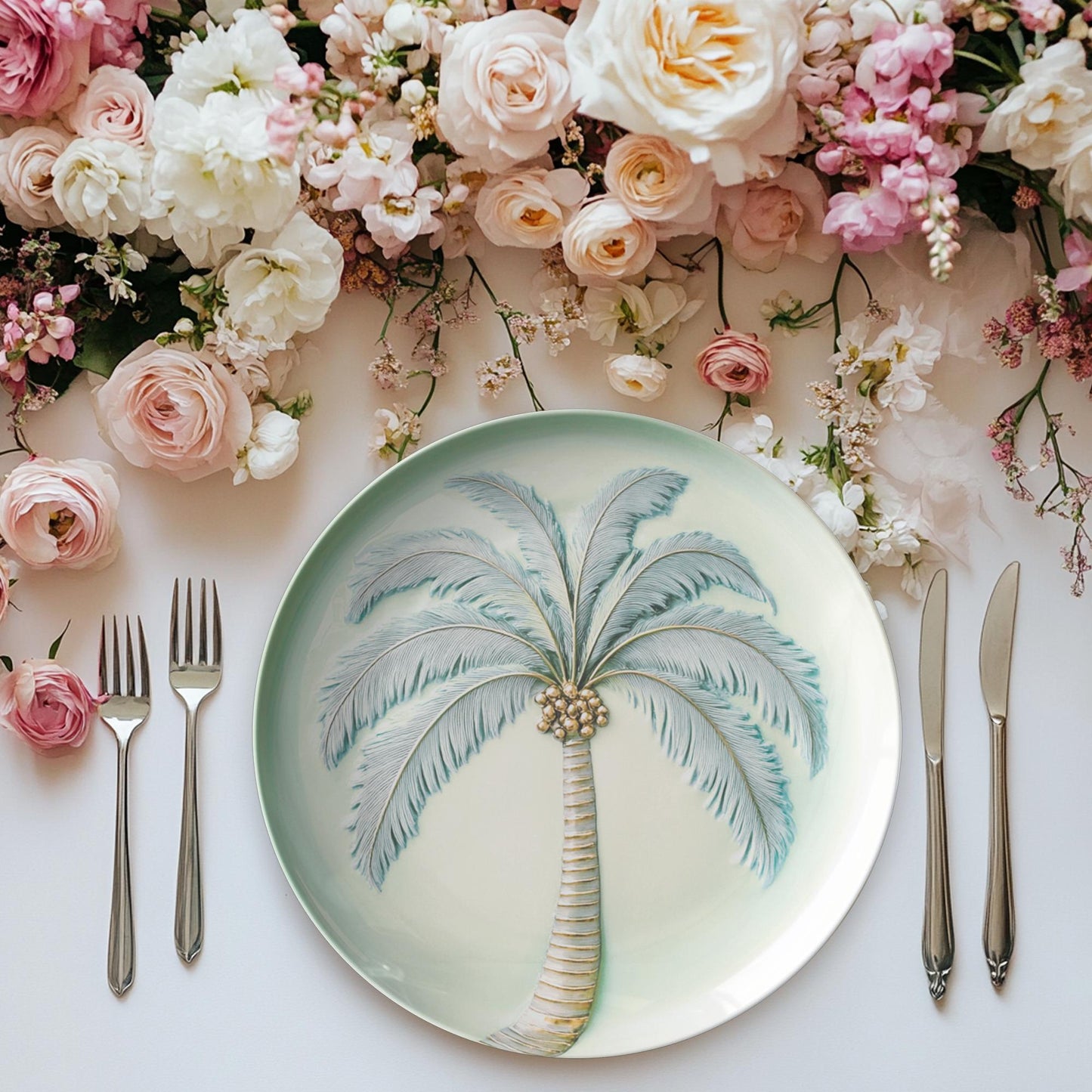 Outdoor Barbecue Palm Tree Plate, 10-Inch ThermoSaf Polymer, Microwave And Dishwasher Safe