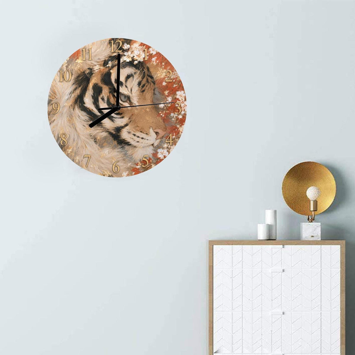 Tiger Wall Clock, 11.6-Inch MDF Decor with Frameless Wildlife Art