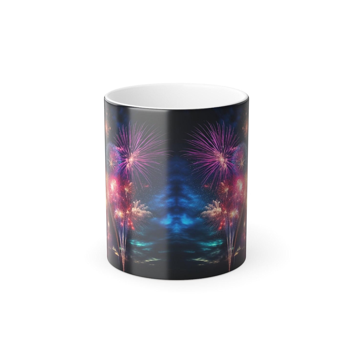Housewarming Display Mug, 11oz Ceramic Fireworks Color-Changing Design, Glossy Finish
