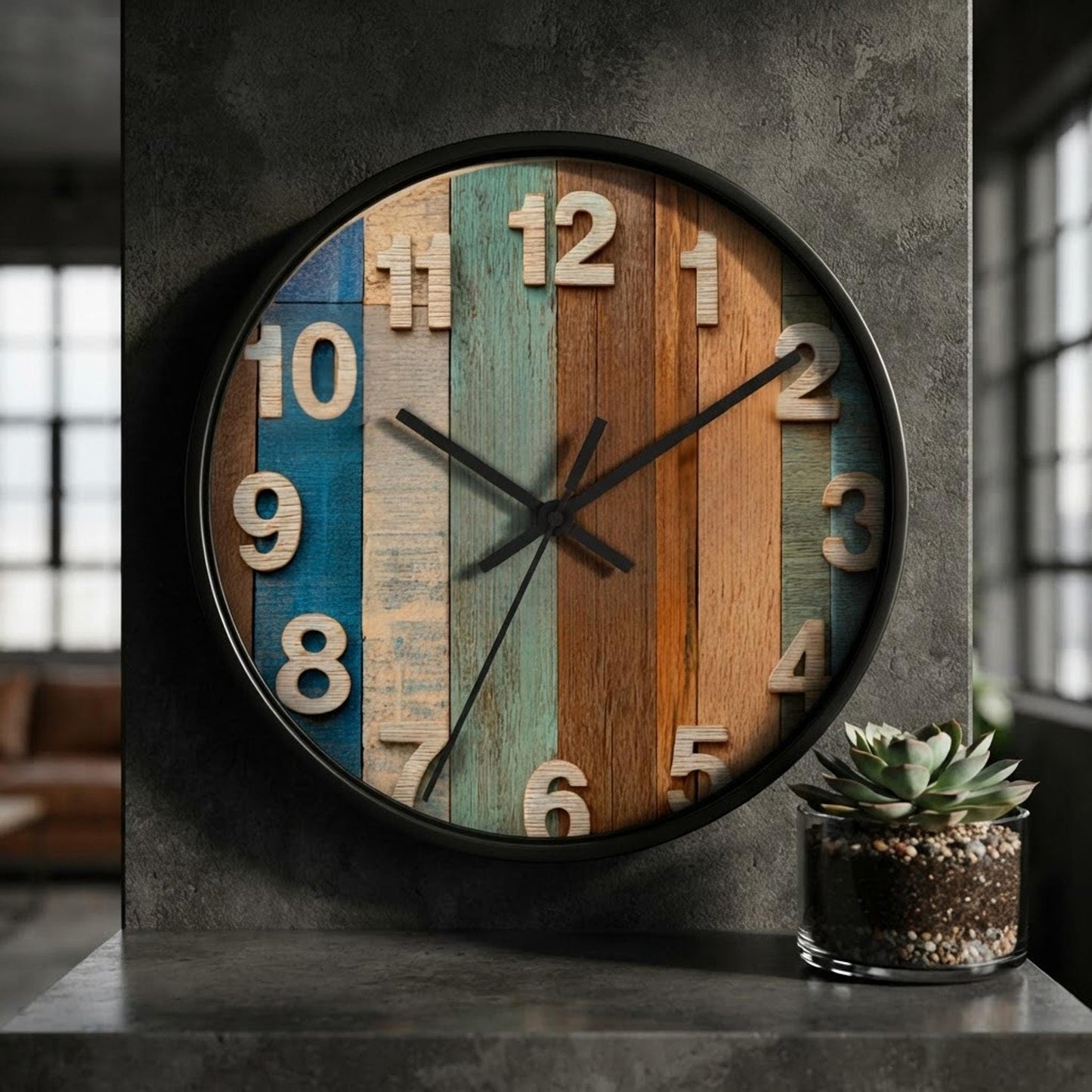 Minimalist Reclaimed Wooden Wall Clock, 10-Inch Plexiglass Face, Farmhouse Decor