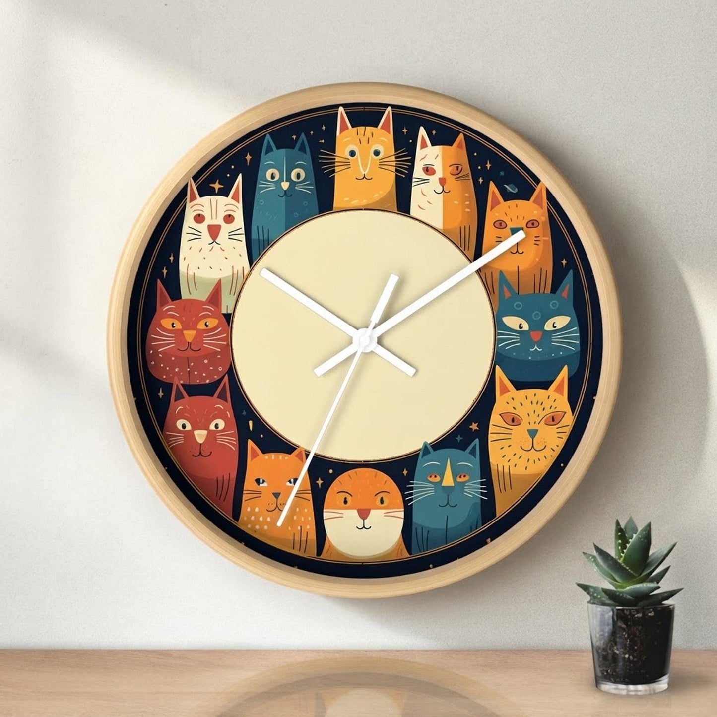 Retro Feline Cat Wall Clock, Plexiglass Design, Silent Sweep (10 x 10 x 2 Inches)