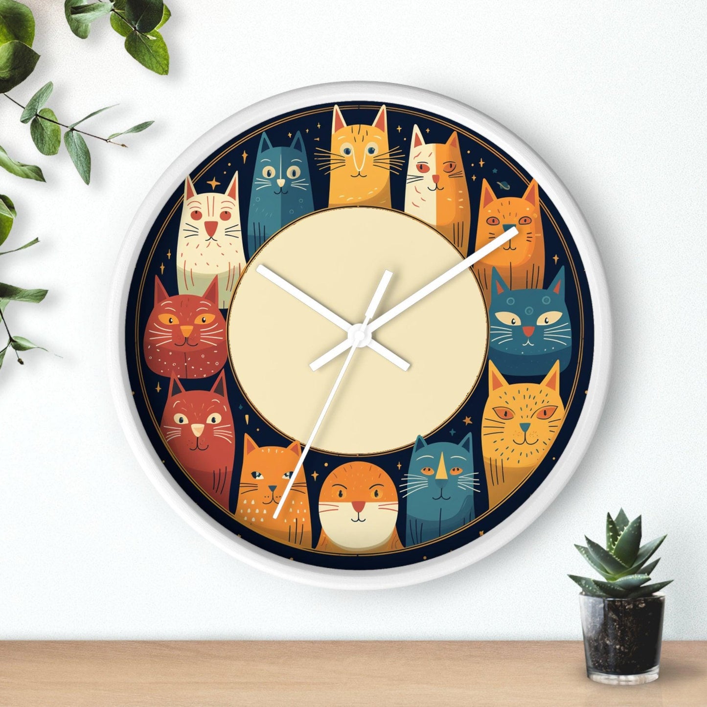 Retro Feline Cat Wall Clock, Plexiglass Design, Silent Sweep (10 x 10 x 2 Inches)