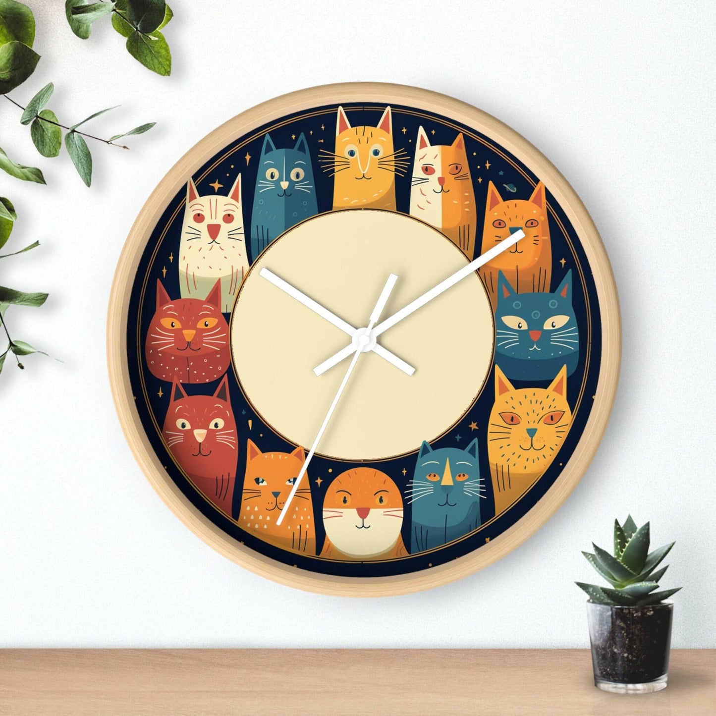 Retro Feline Cat Wall Clock, Plexiglass Design, Silent Sweep (10 x 10 x 2 Inches)