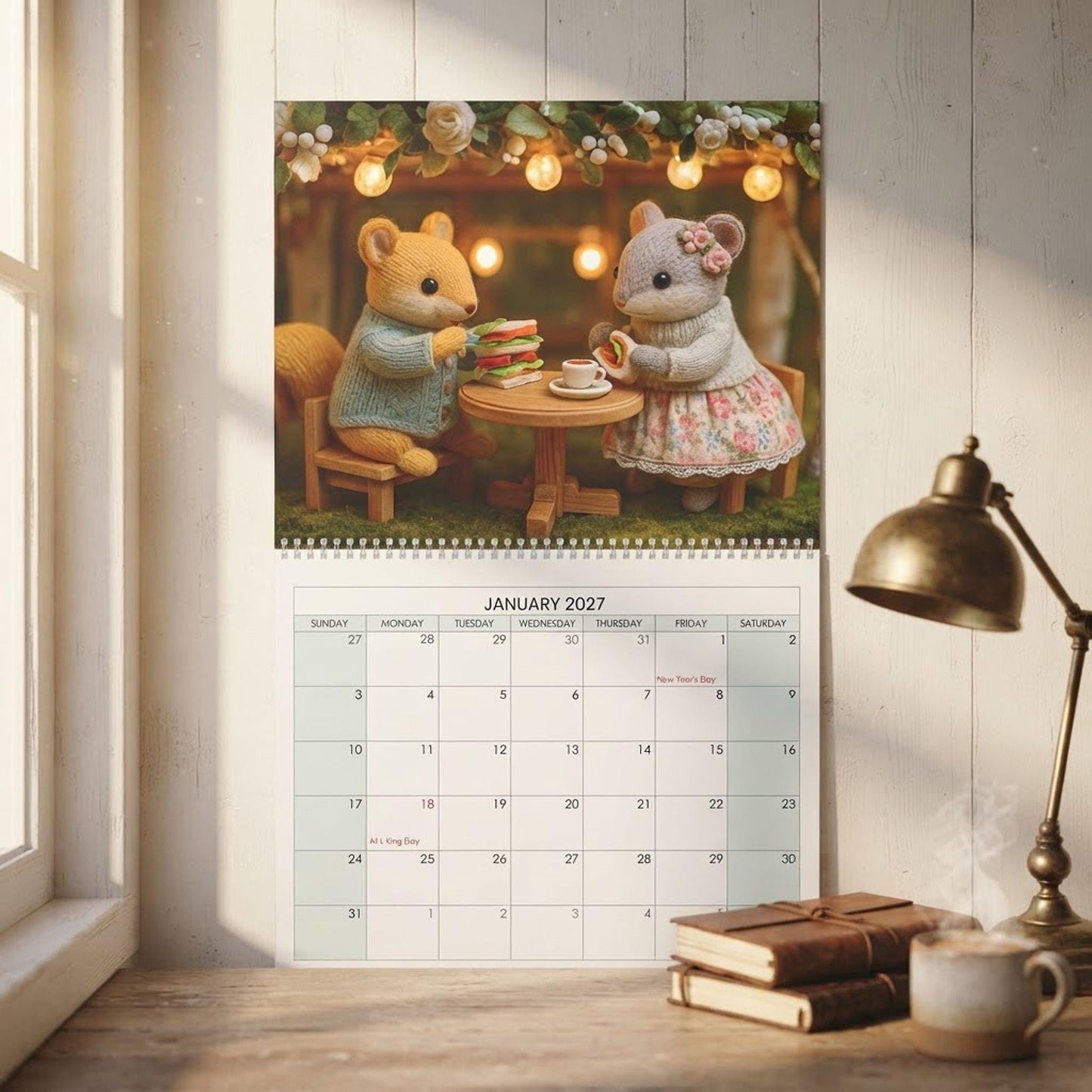 2027 Miniature Cuddly Animal Tea Party Wall Calendar
