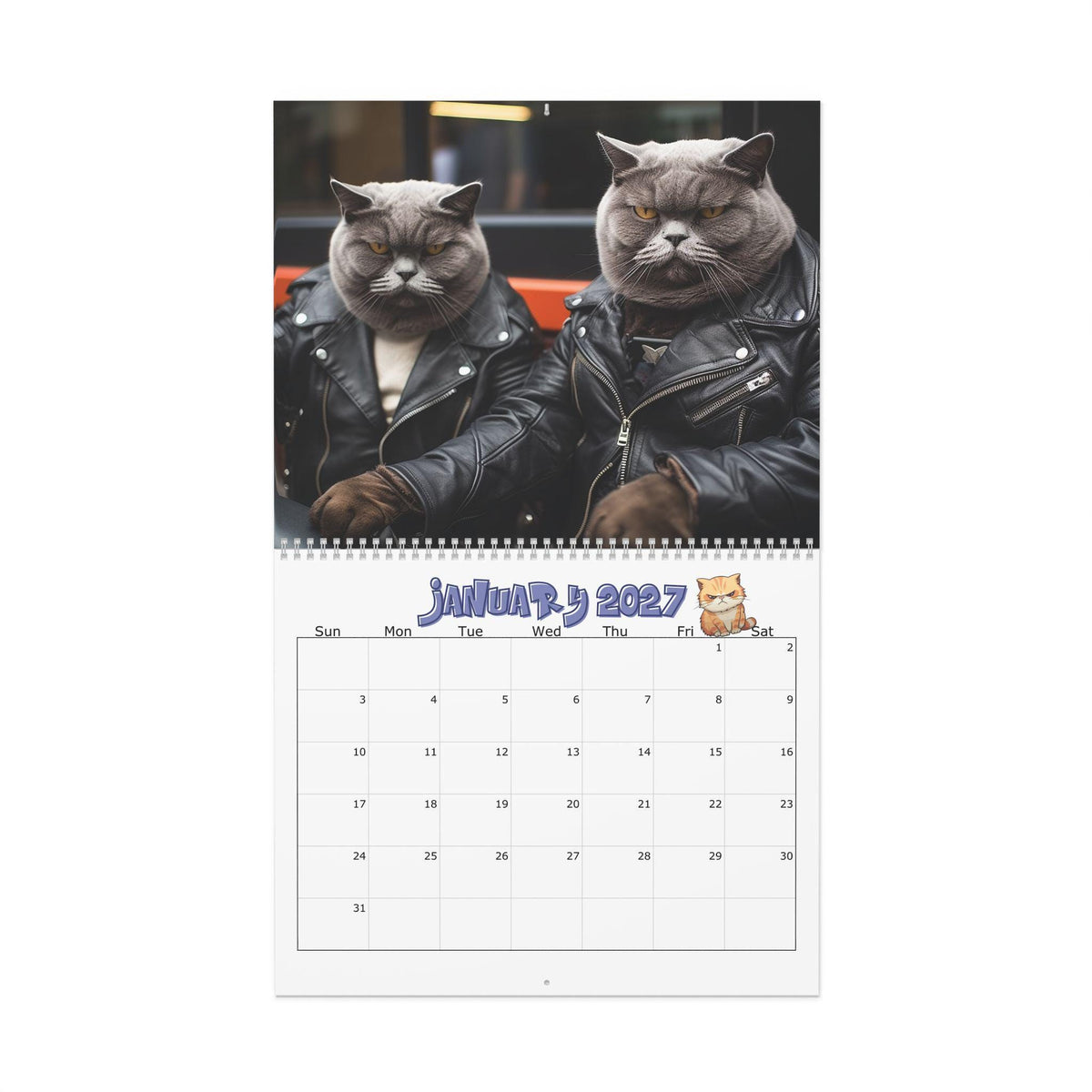 Funny Thug Cat 2027 Wall Calendar: Playful Monthly Planner