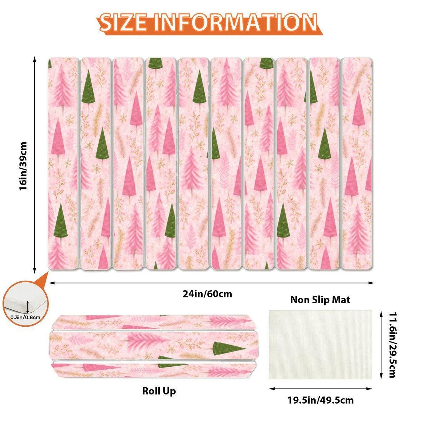 Pink Dish Drying Mat, Christmas Tree Design, 24" x 16" Diatomaceous Stone