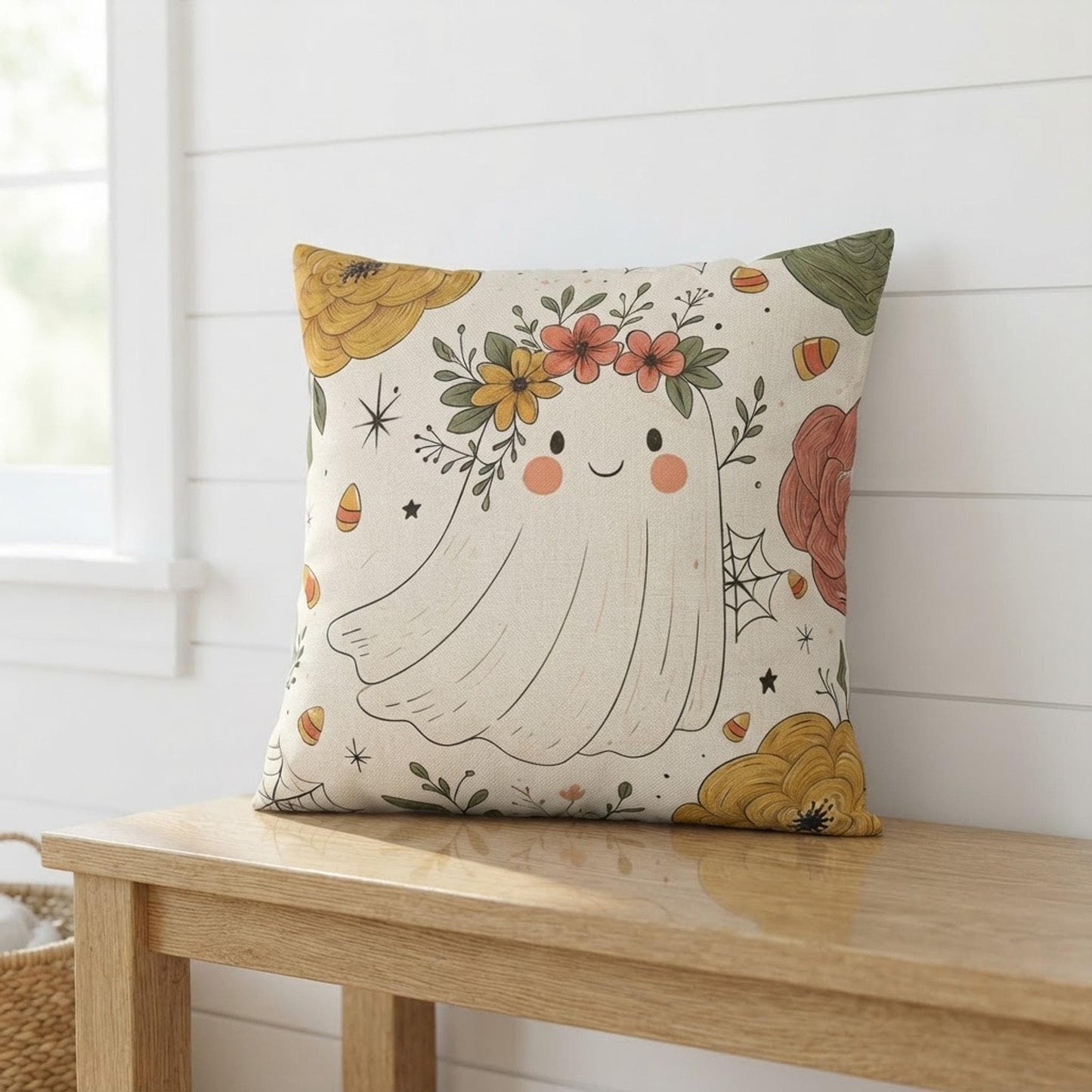 Ghost Halloween Pillowcase: Faux Suede Square Throw Pillow for Cozy Fall Home Decor