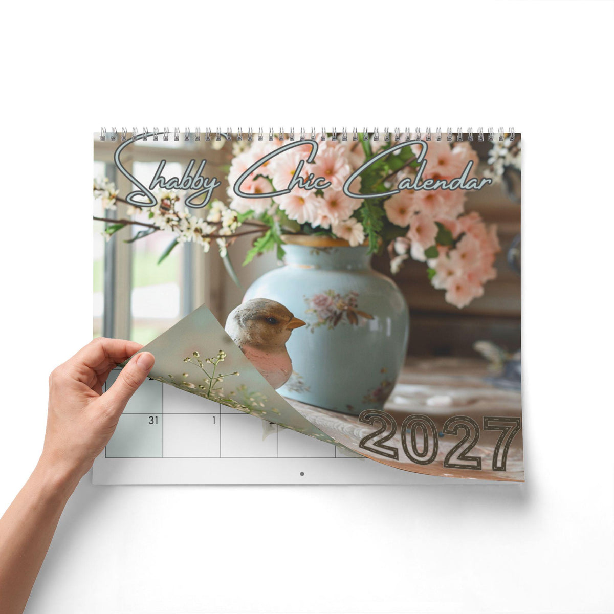 2027 Floral Bird Wall Calendar, Wire Binding, Matte Writable Monthly Grid